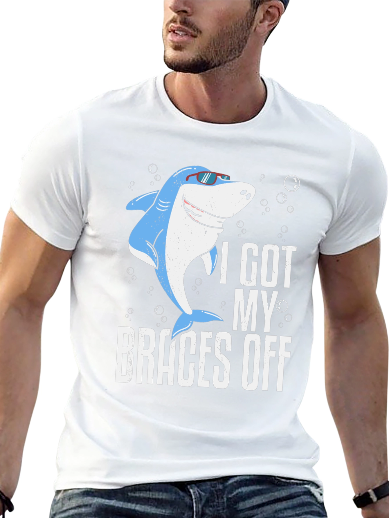 Black Funny Shark Braces Off T-Shirt view 13