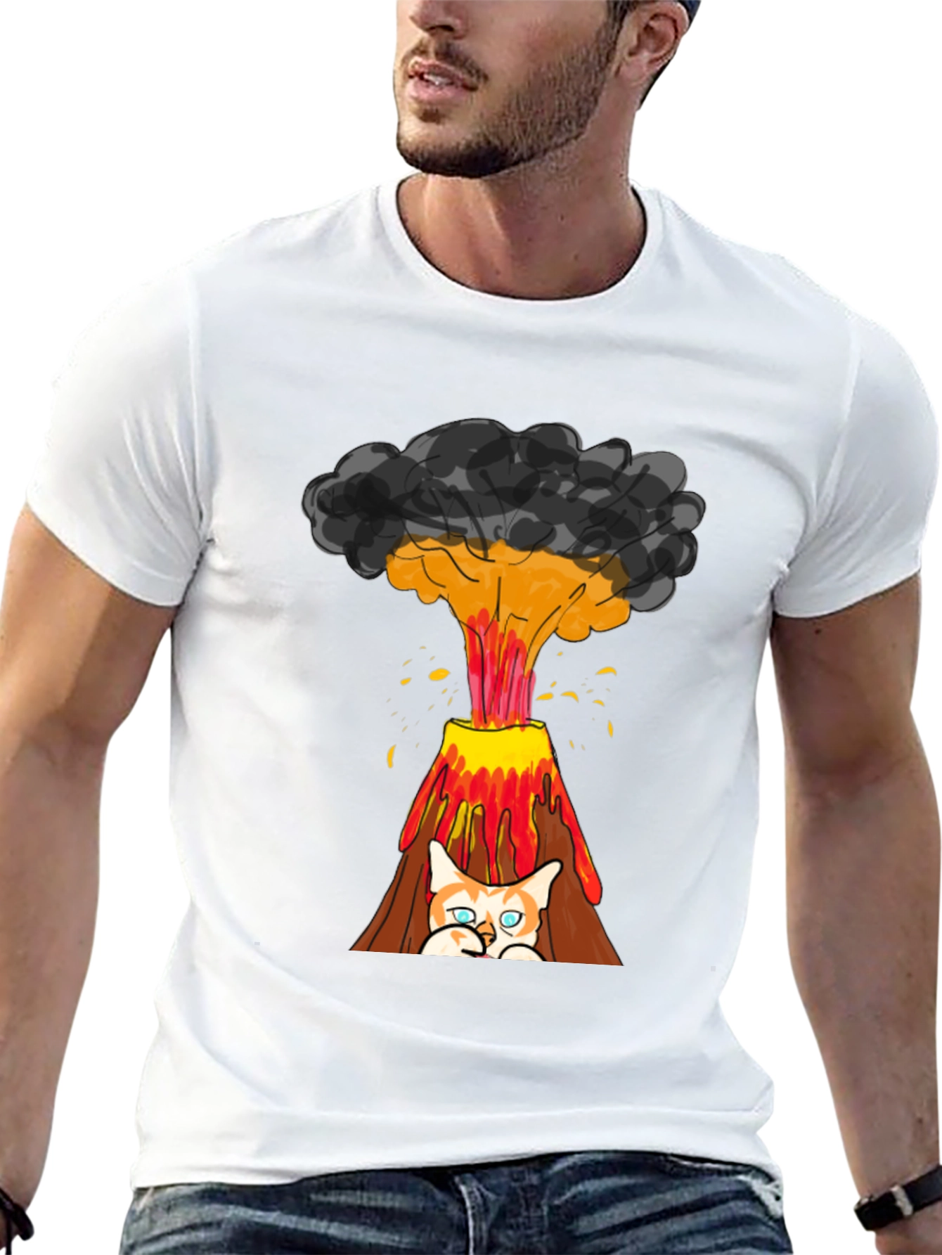 Black Volcano Cat Graphic Tee - Fun & Unique Design view 13