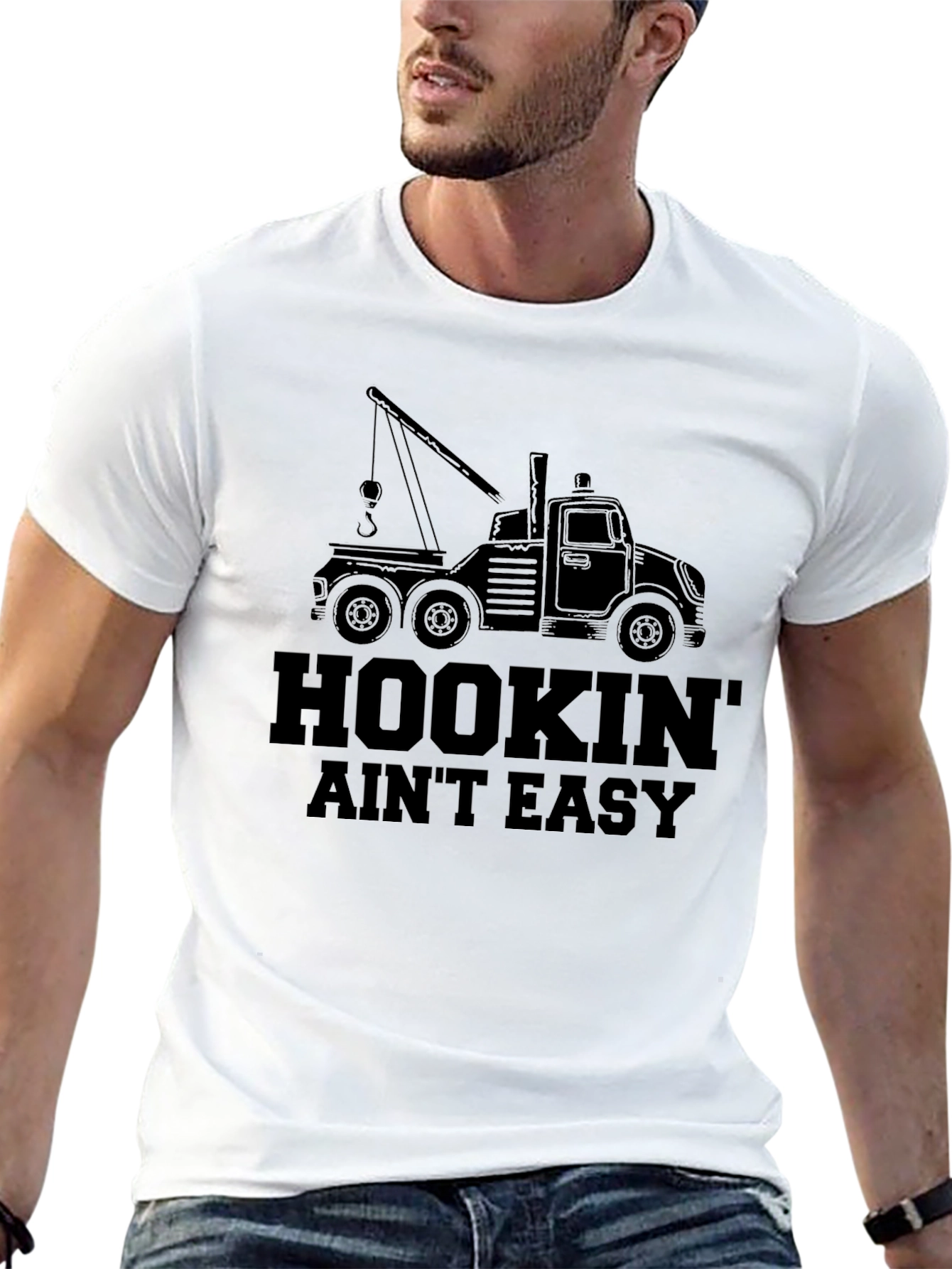 Hookin' Ain't Easy Tow Truck Graphic T-Shirt - 13
