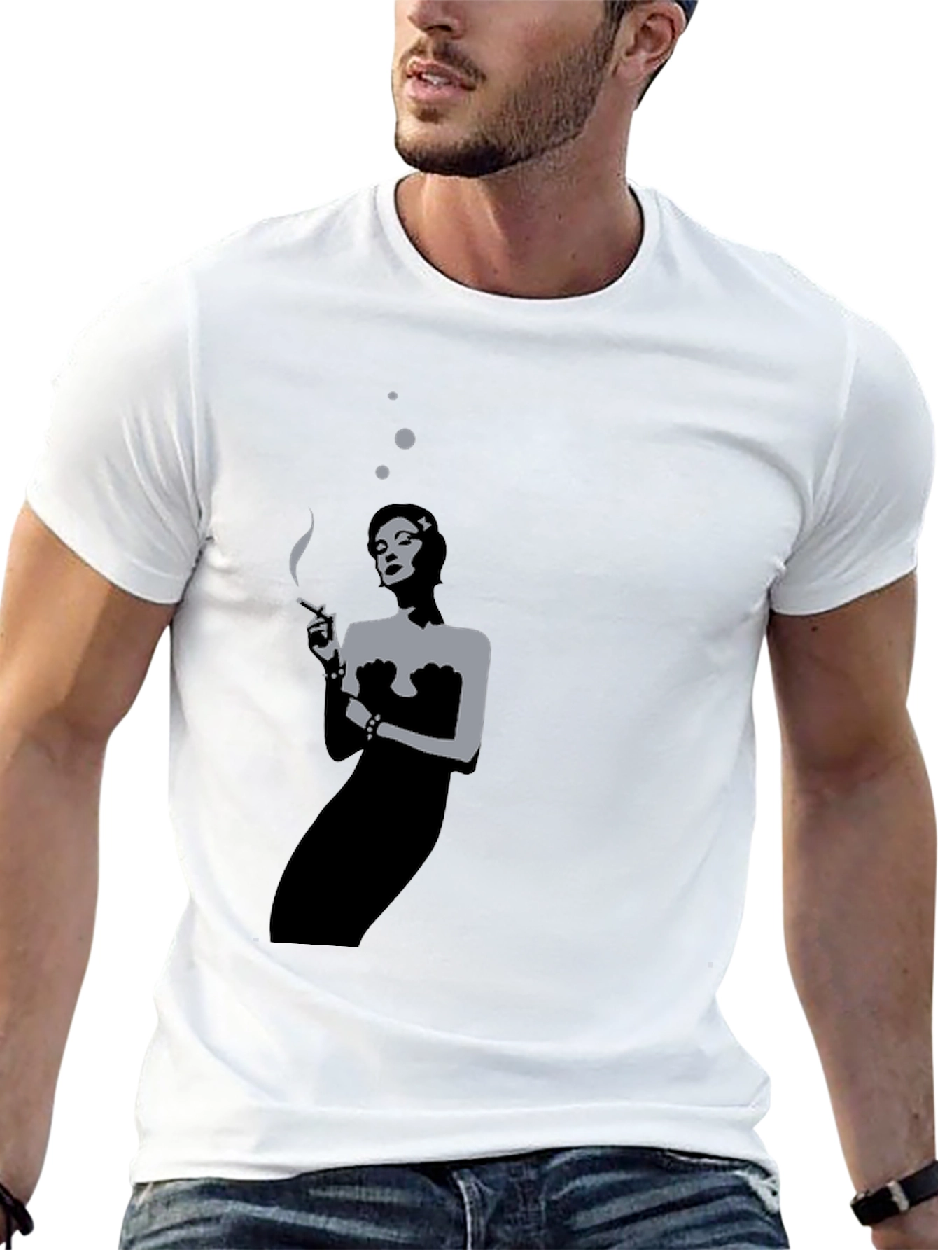 Black Retro Smoking Woman Black T-Shirt view 13