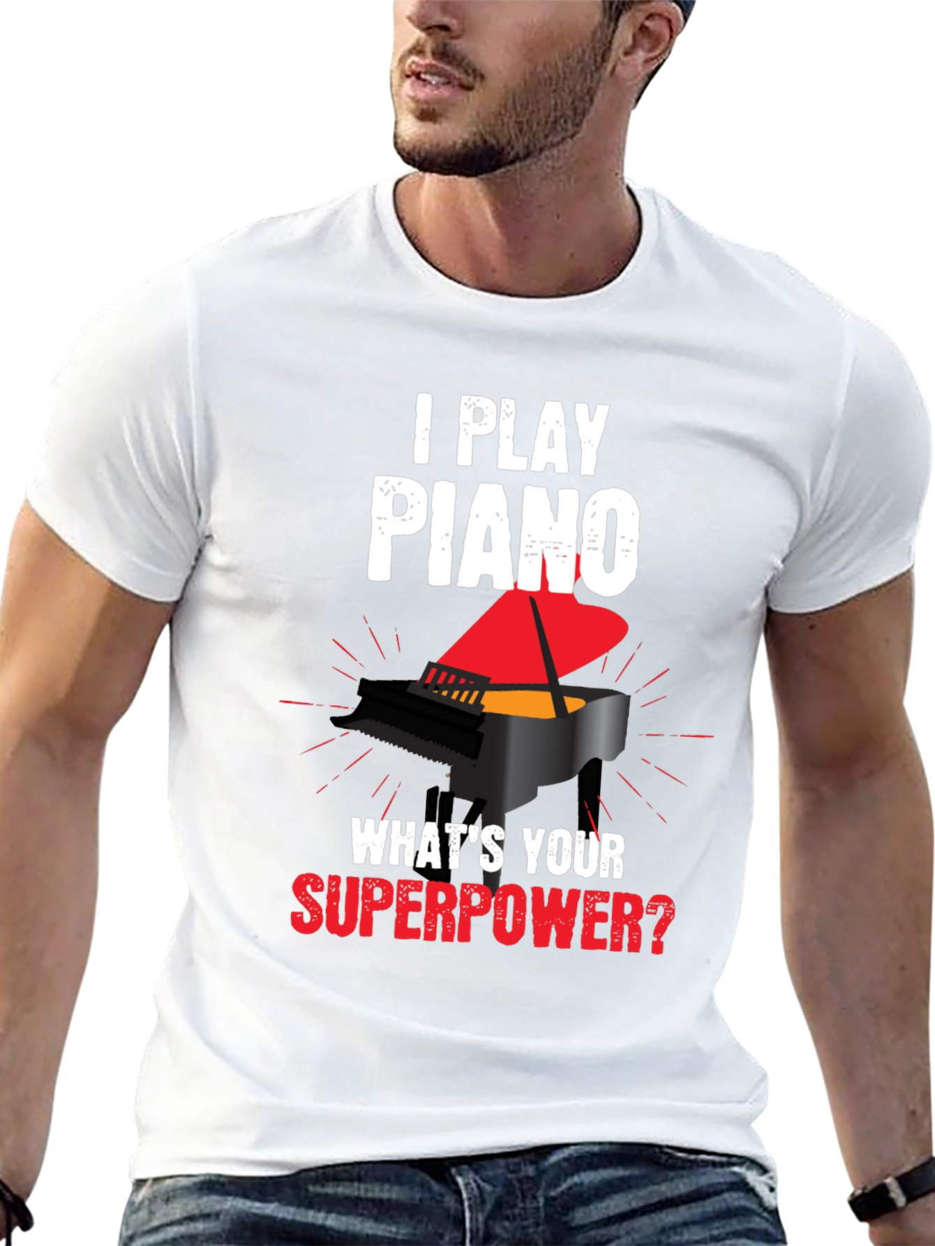 Black I Play Piano Superpower Graphic T-Shirt view 13