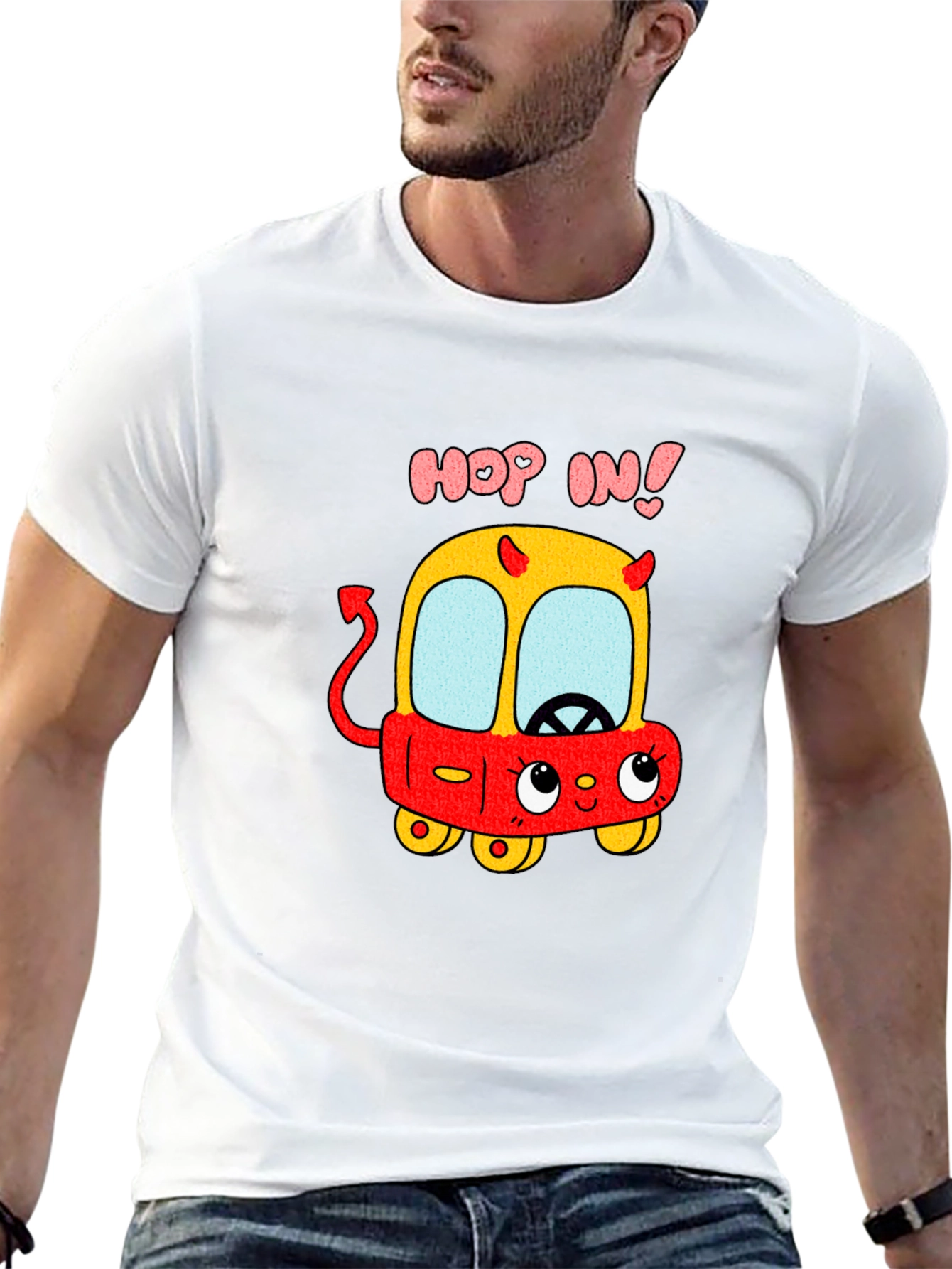 Black Funny Cartoon Devil Car T-Shirt - Hop In! view 13