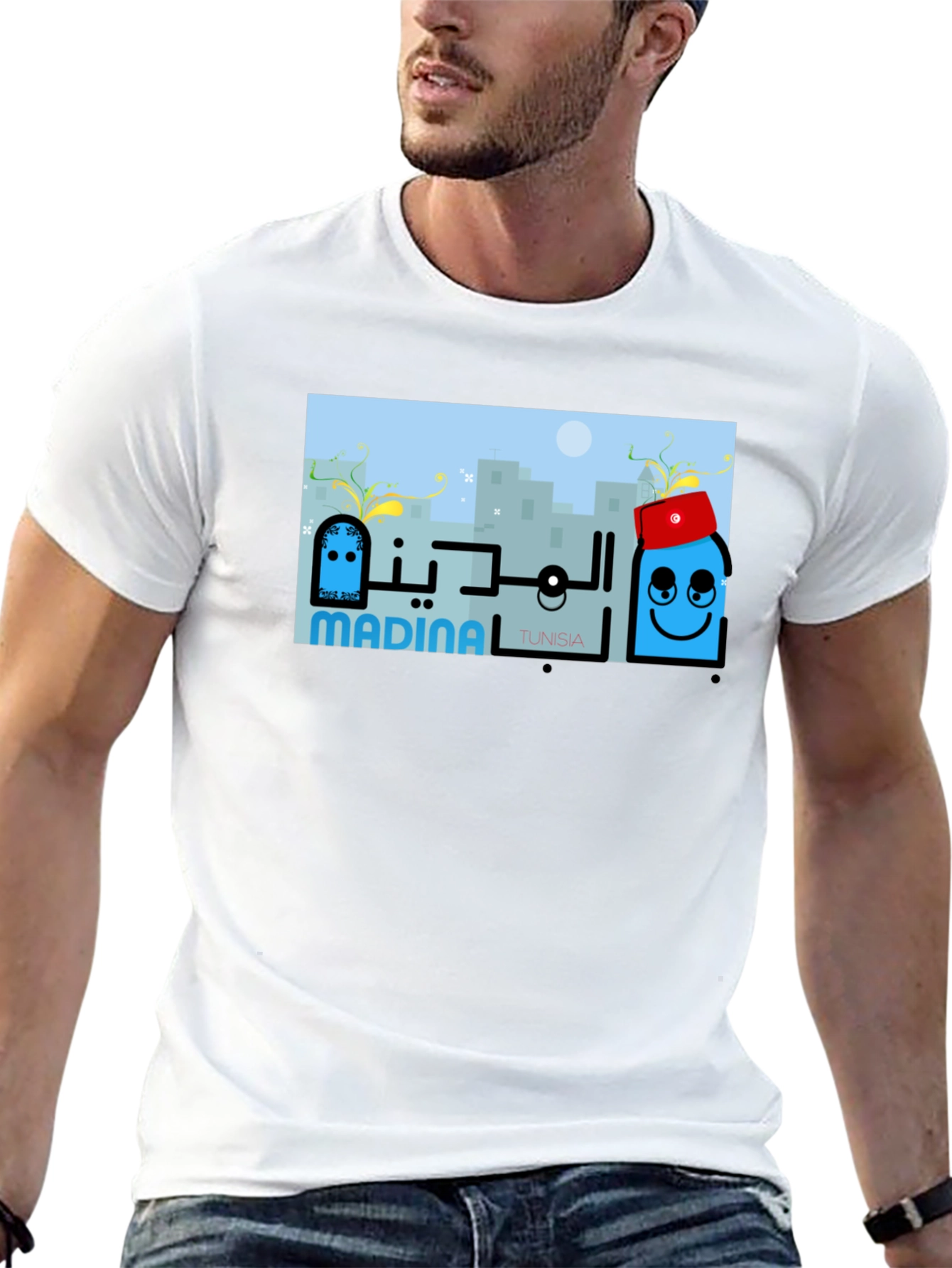 Black Madina Tunisia Graphic Tee - Cityscape T-Shirt view 13