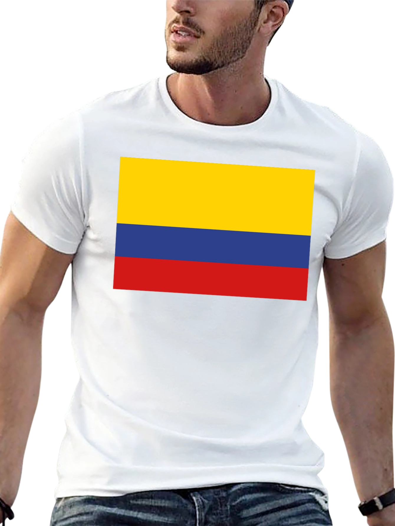 Black Colombia Flag T-Shirt - Black Crew Neck Tee view 13