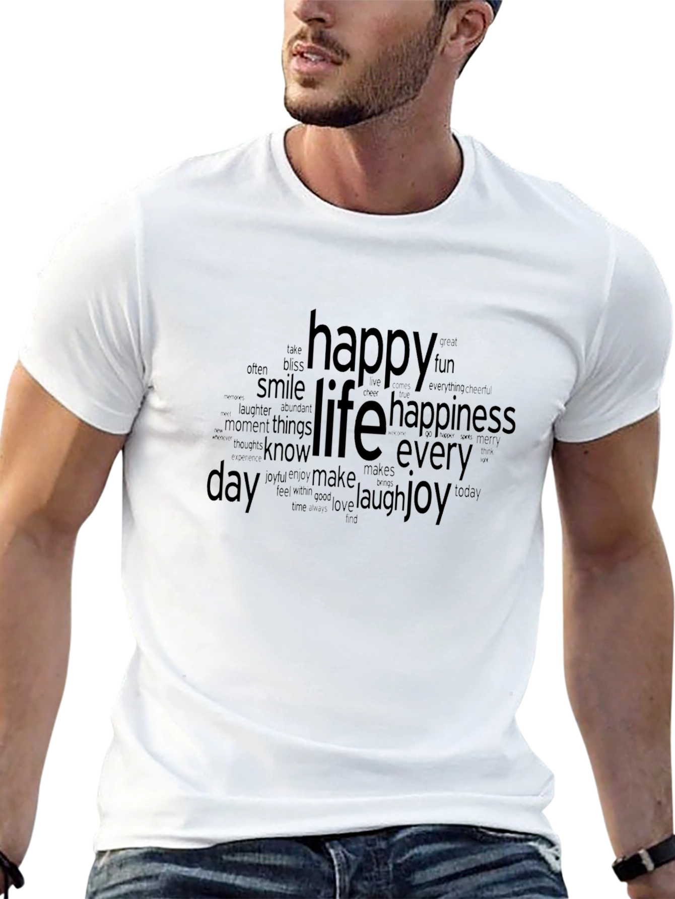 Black Happy Life Word Art T-Shirt - Everyday Joy view 13
