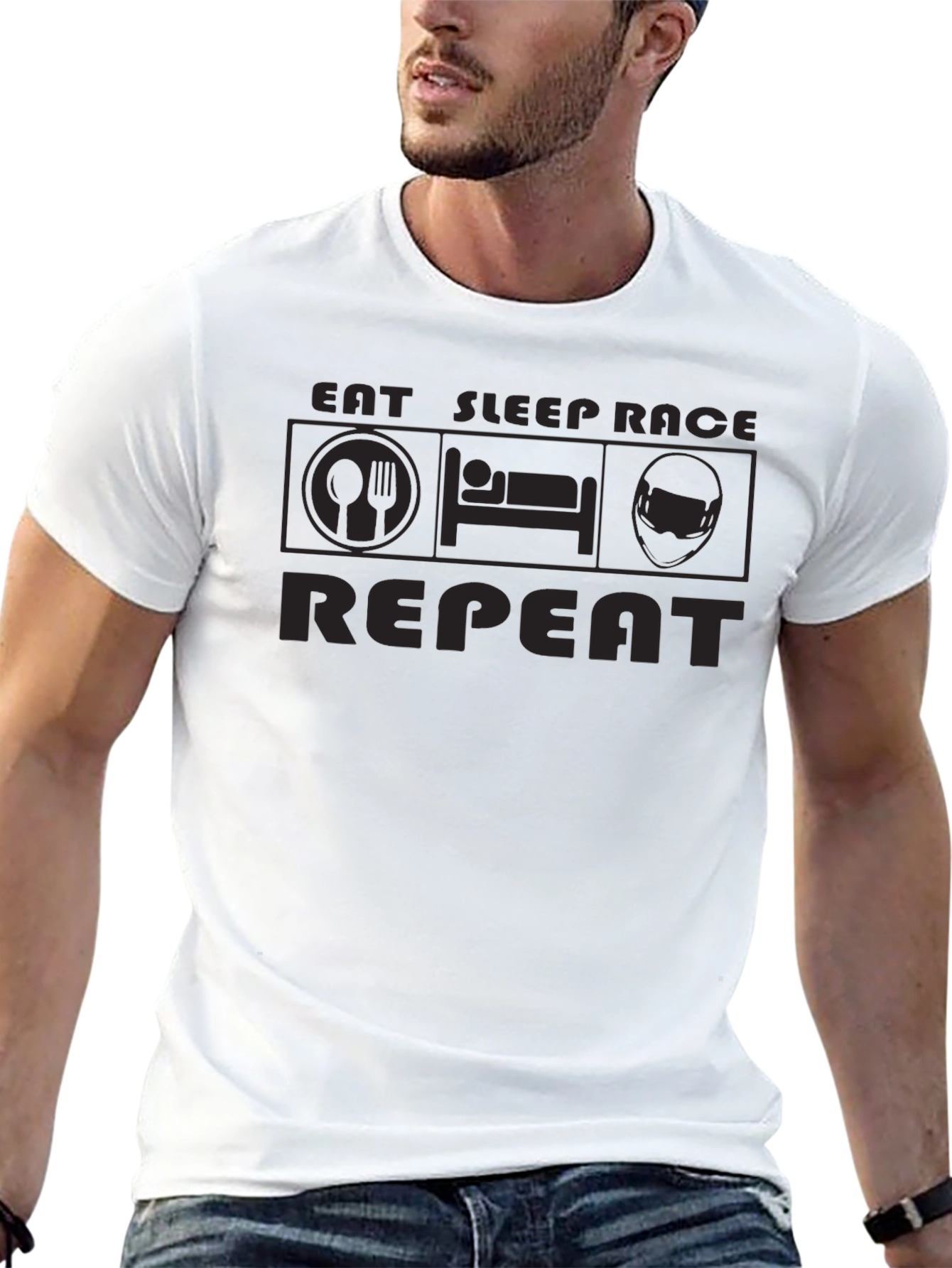 Black Eat Sleep Race Repeat Black T-Shirt view 13
