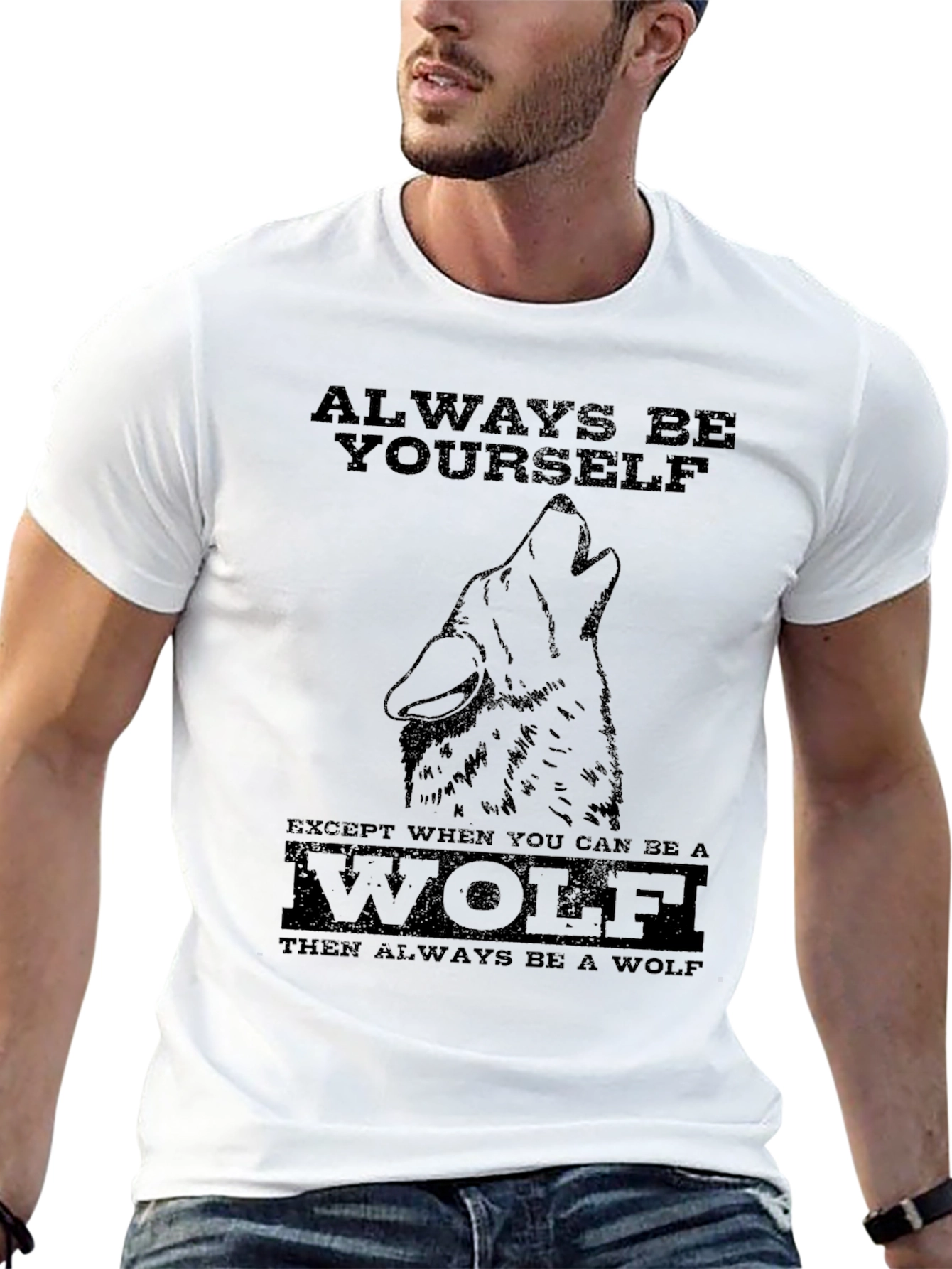 Black Always Be Yourself Wolf Graphic T-Shirt view 13