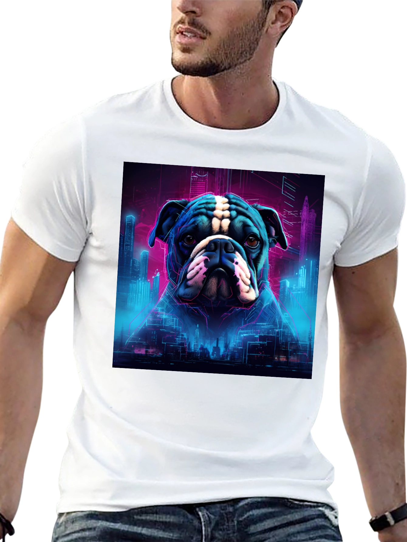 Black Cyberpunk Bulldog Graphic Tee view 13