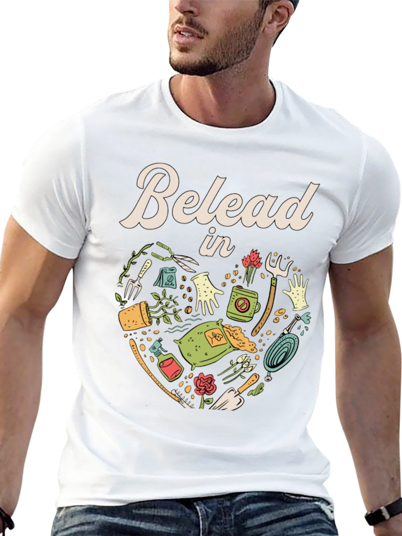Black Gardening T-Shirt - "Belead in" Design - Black view 13