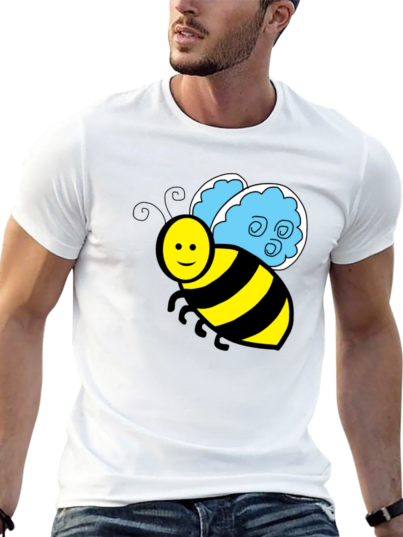 Black Cartoon Bee Graphic T-Shirt - Black Crew Neck Tee view 13