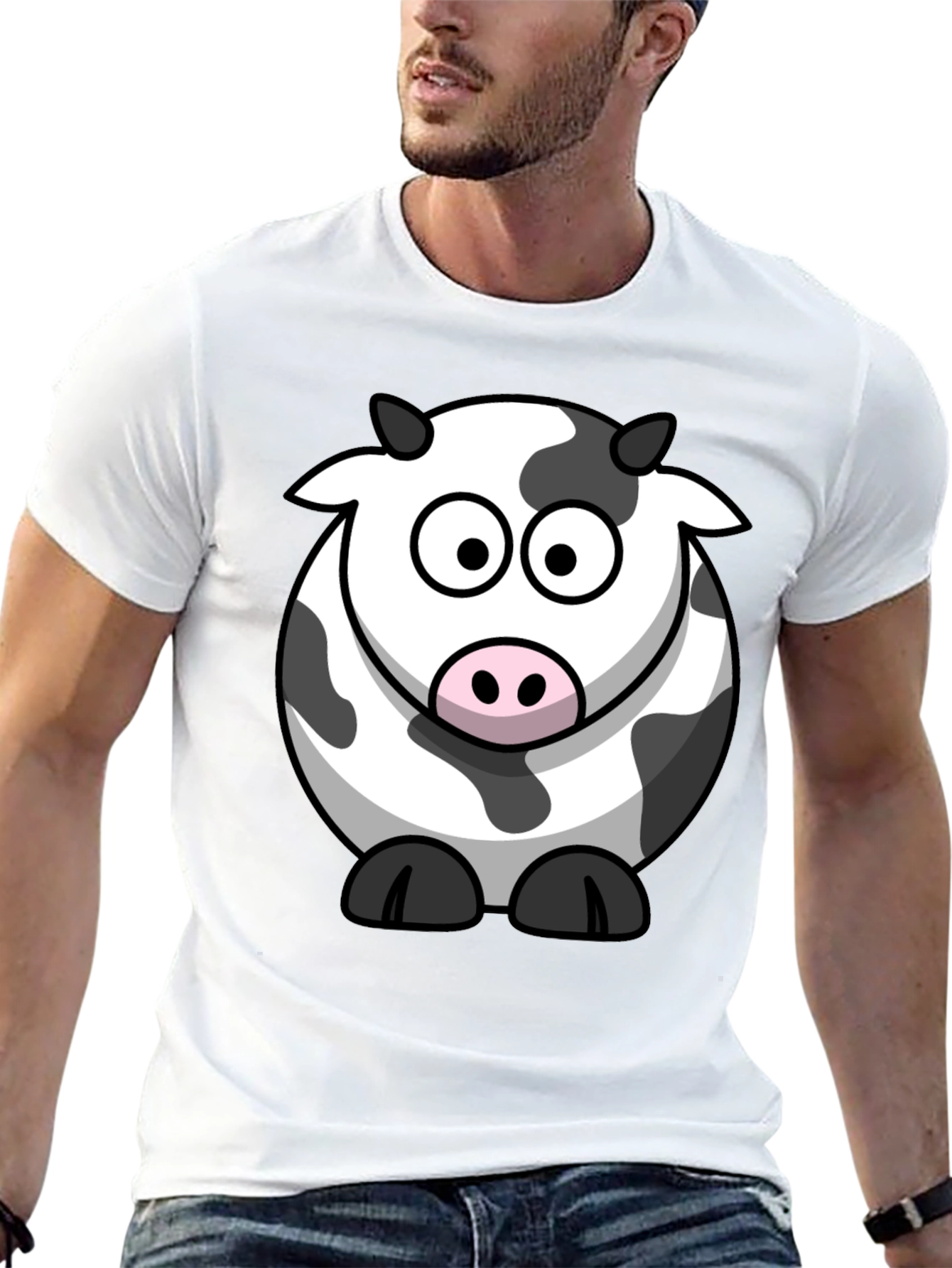 Black Cartoon Cow Graphic Tee - Black Cotton Comfort view 13