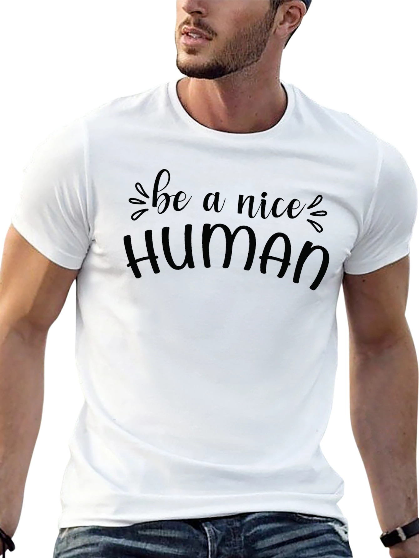 Black Be A Nice Human Graphic Tee - Stylish Casual T-Shirt view 13