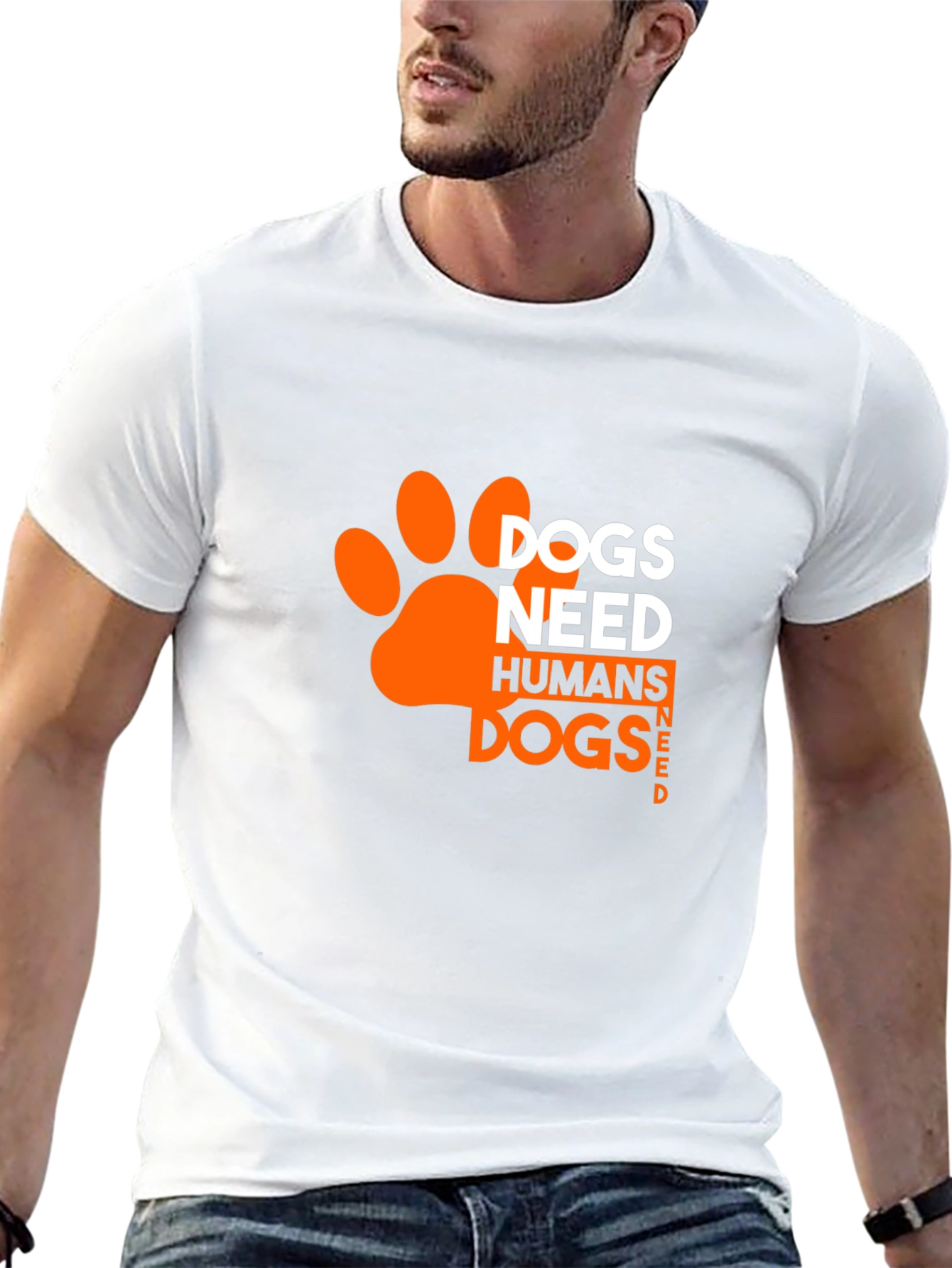 Black Dogs Need Humans T-Shirt - Black, Paw Print Design view 13