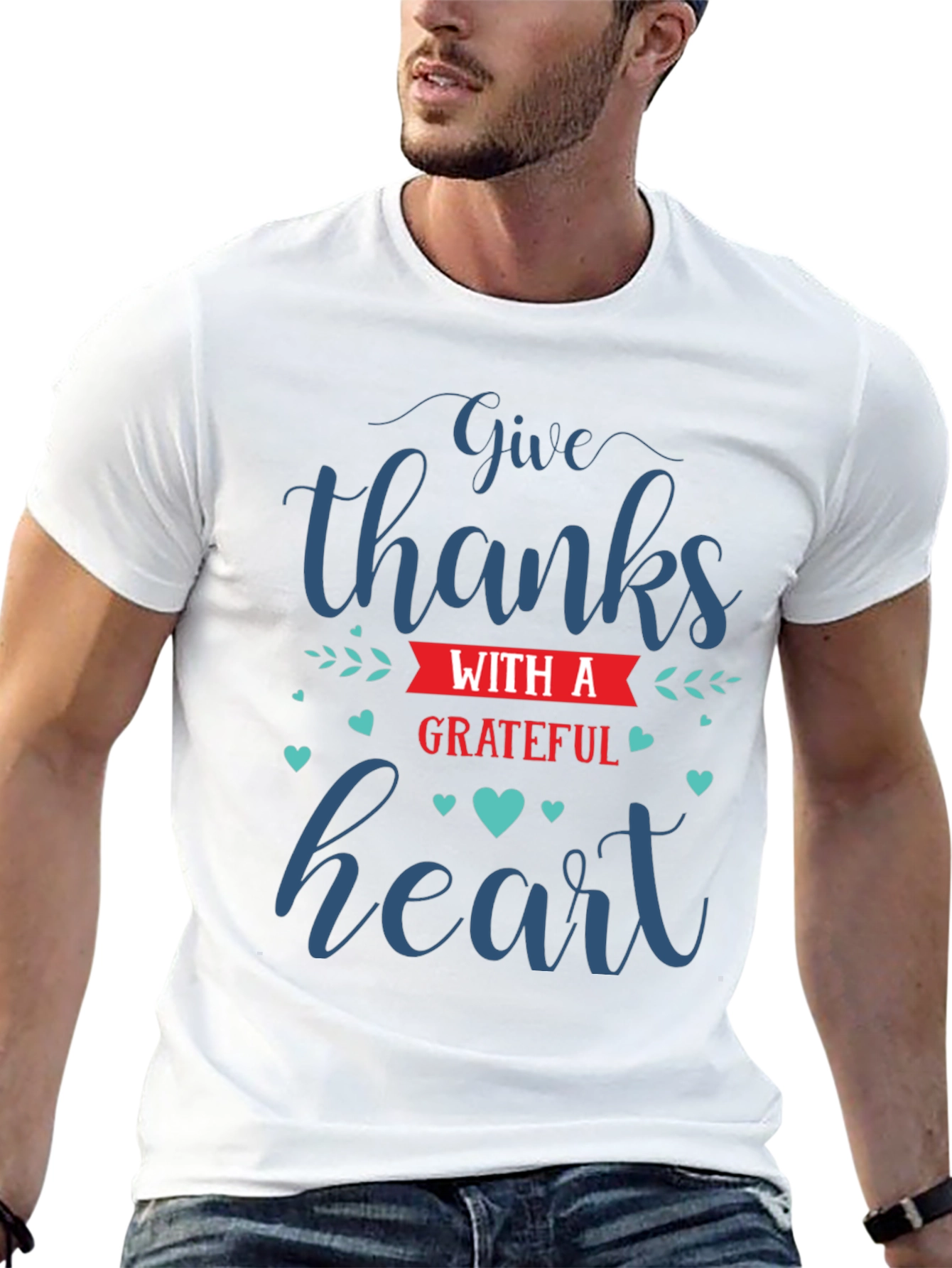 Black Give Thanks Grateful Heart Graphic T-Shirt view 13