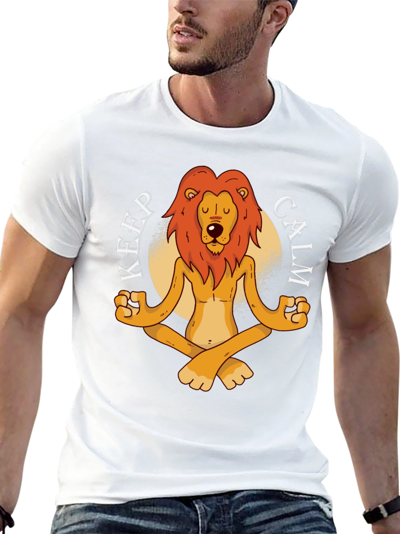 Black Zen Lion Graphic T-Shirt - Keep Calm and Meditate view 13