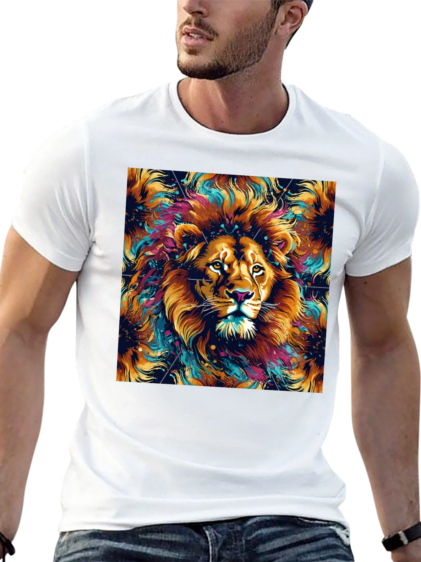 Black Lion Art Graphic Black T-Shirt view 13