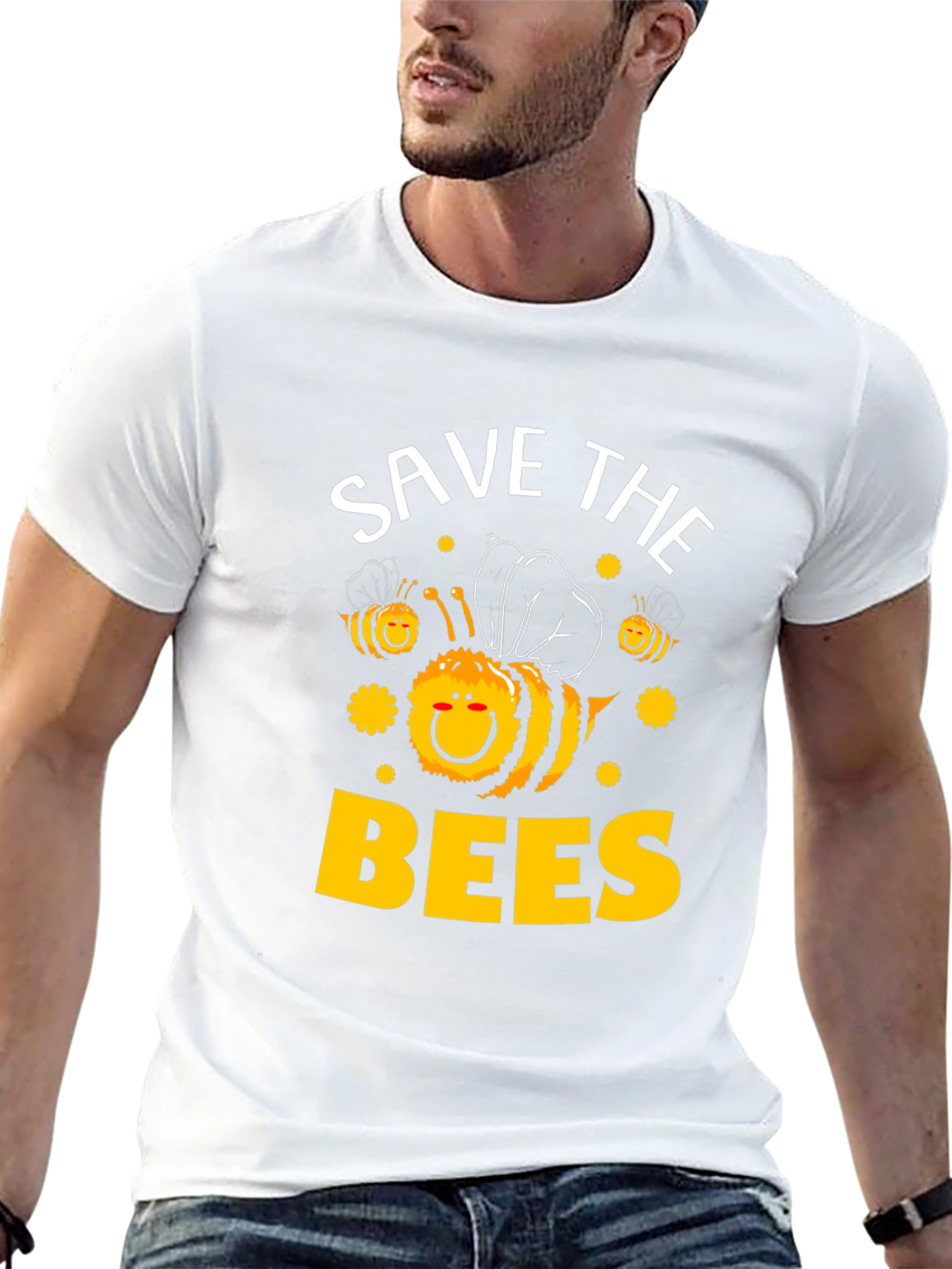 Black Save the Bees T-Shirt - Black, Cute Bee Graphic view 13