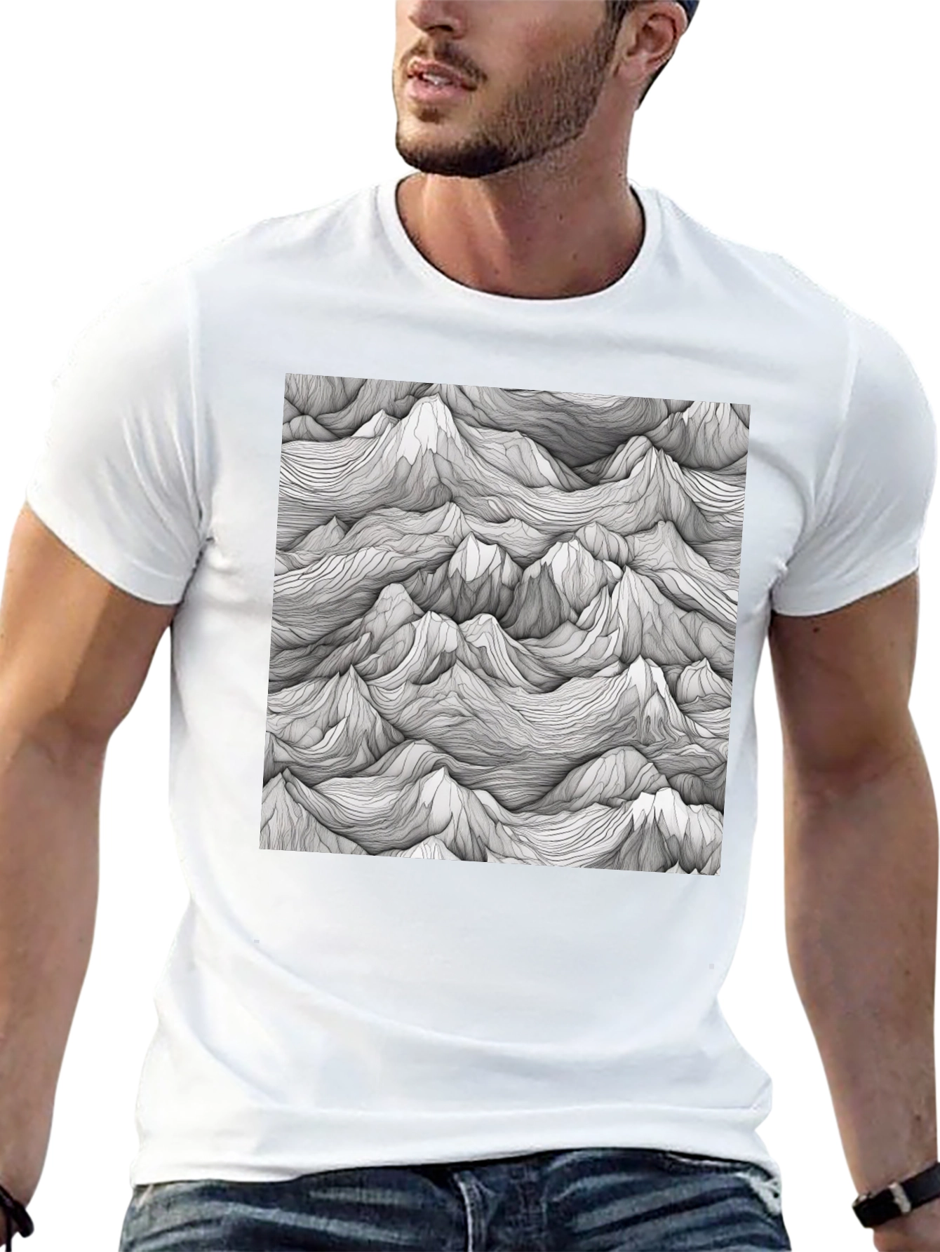 Black Abstract Mountainscape Tee - Graphic Print T-Shirt view 13