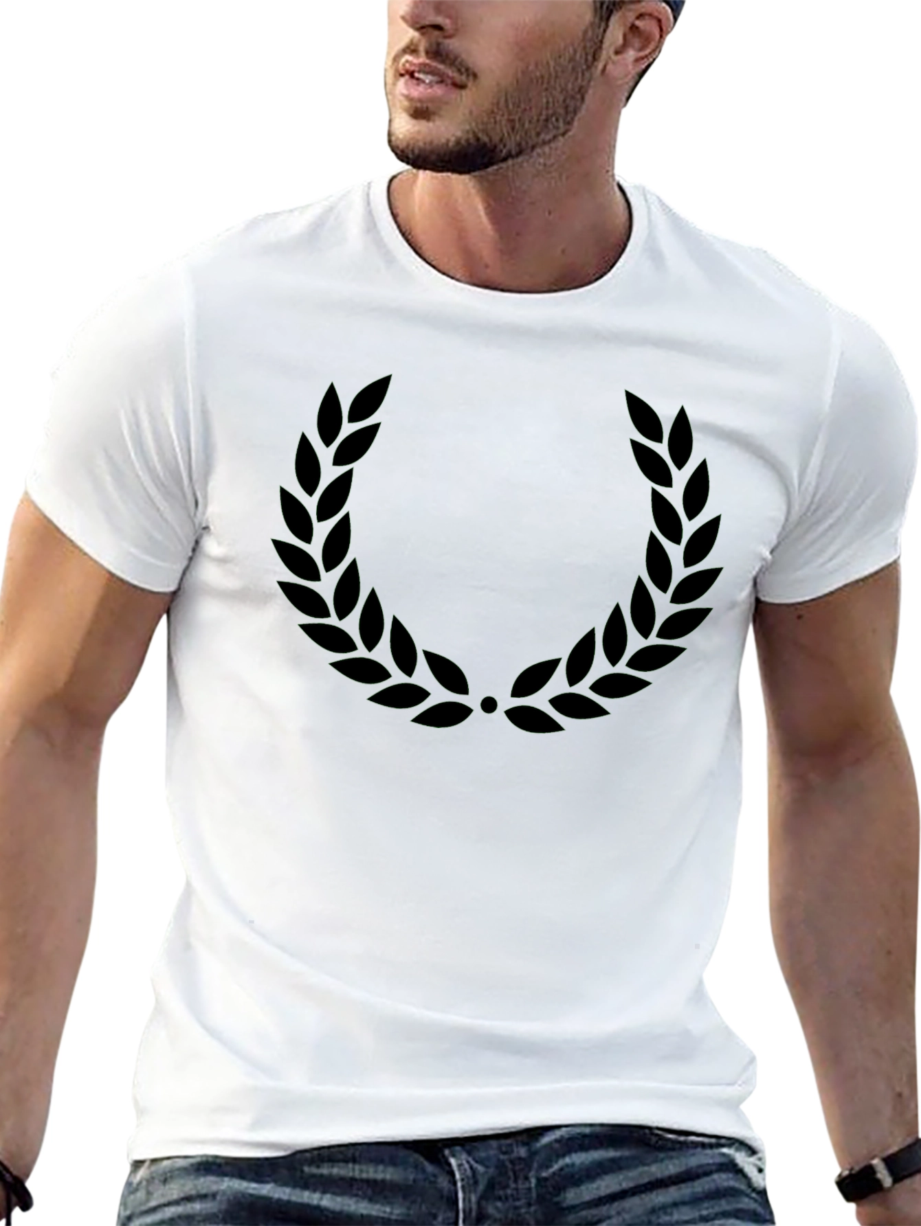 Black Men's Black T-Shirt with Laurel Wreath Design view 13