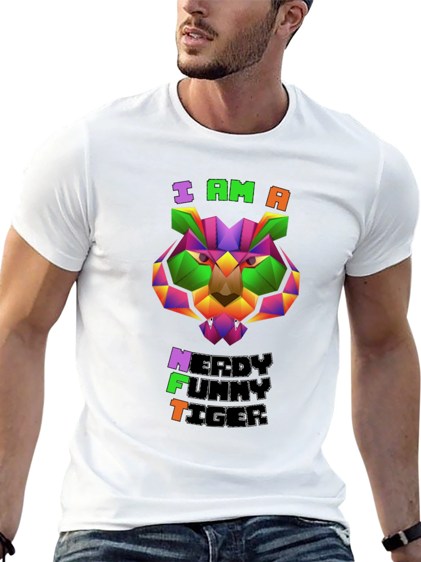 Black Nerdy Funny Tiger Graphic Tee view 13