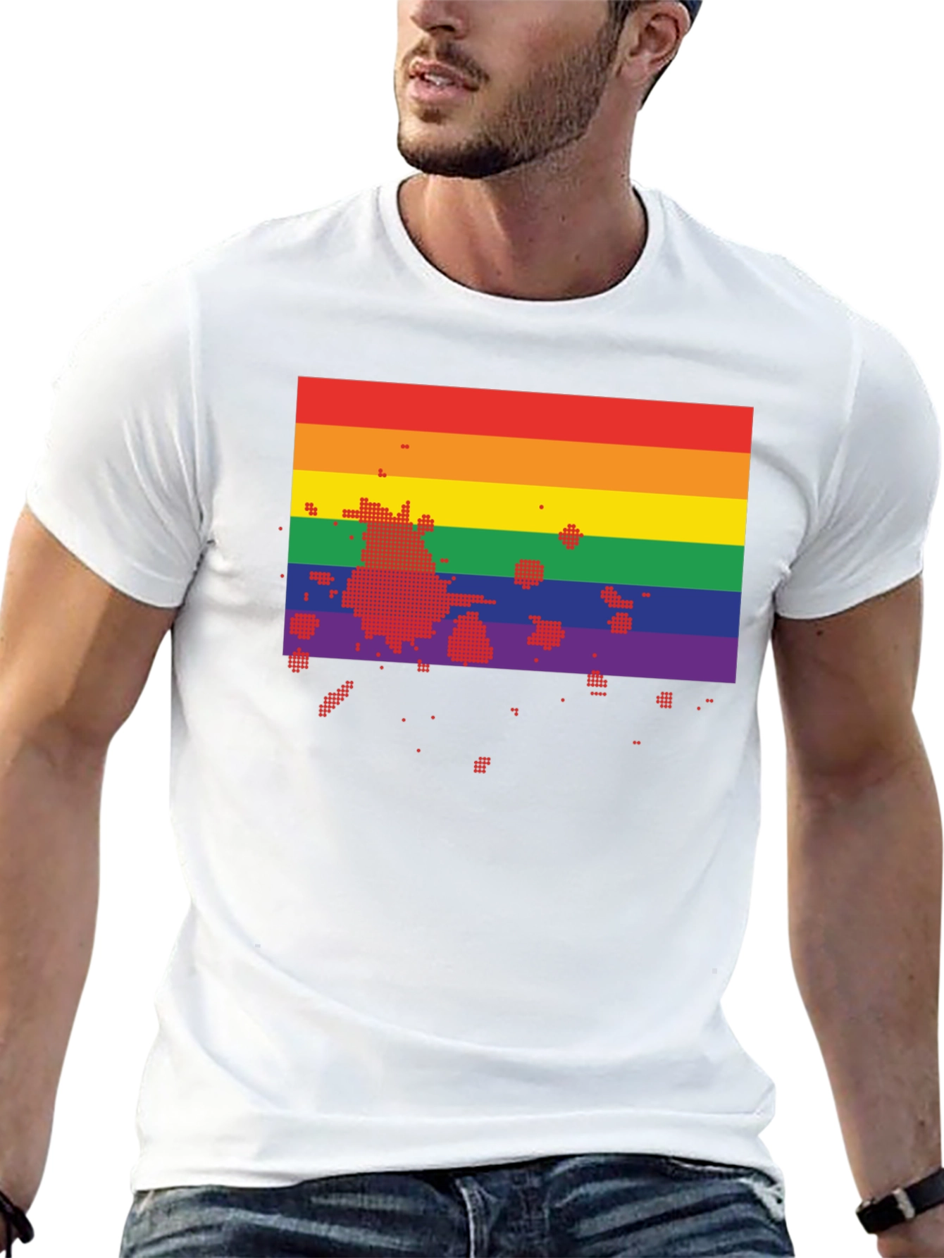 Black Rainbow Flag Pixel Art Black T-Shirt view 13