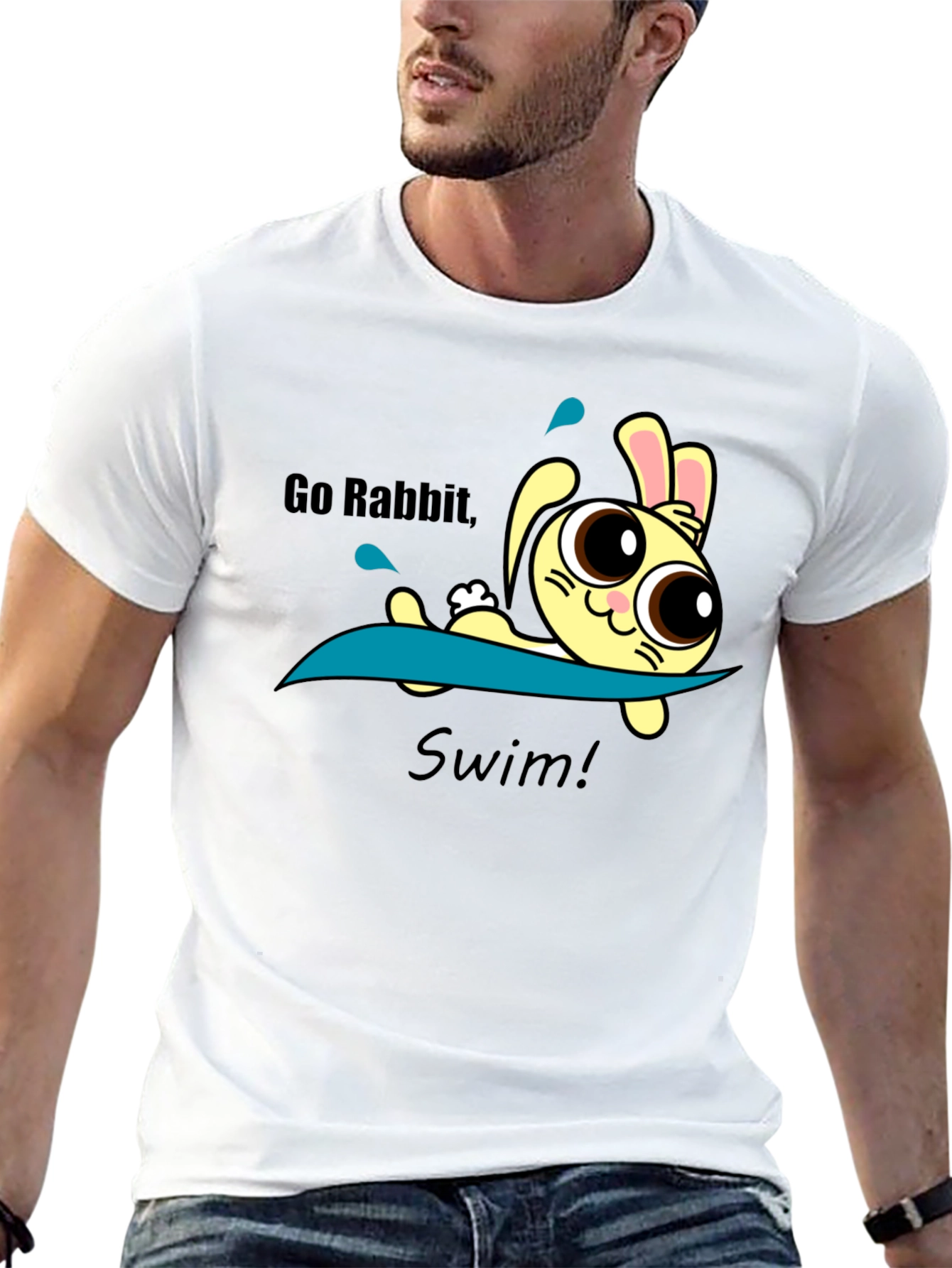 Black Go Rabbit Swim Graphic Tee - Black Cotton Blend view 13
