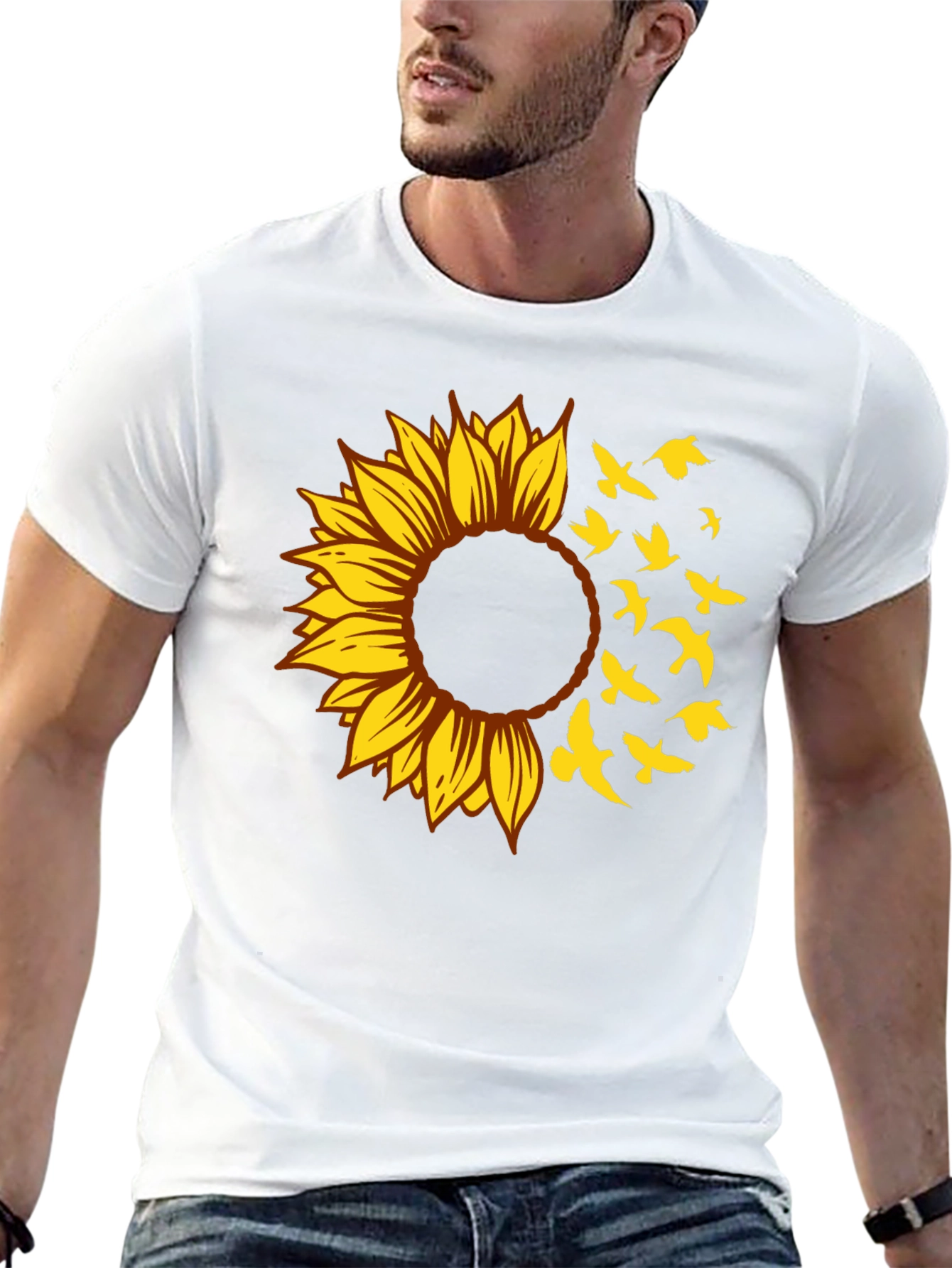 Black Sunflower Bird T-Shirt - Stylish Graphic Tee view 13