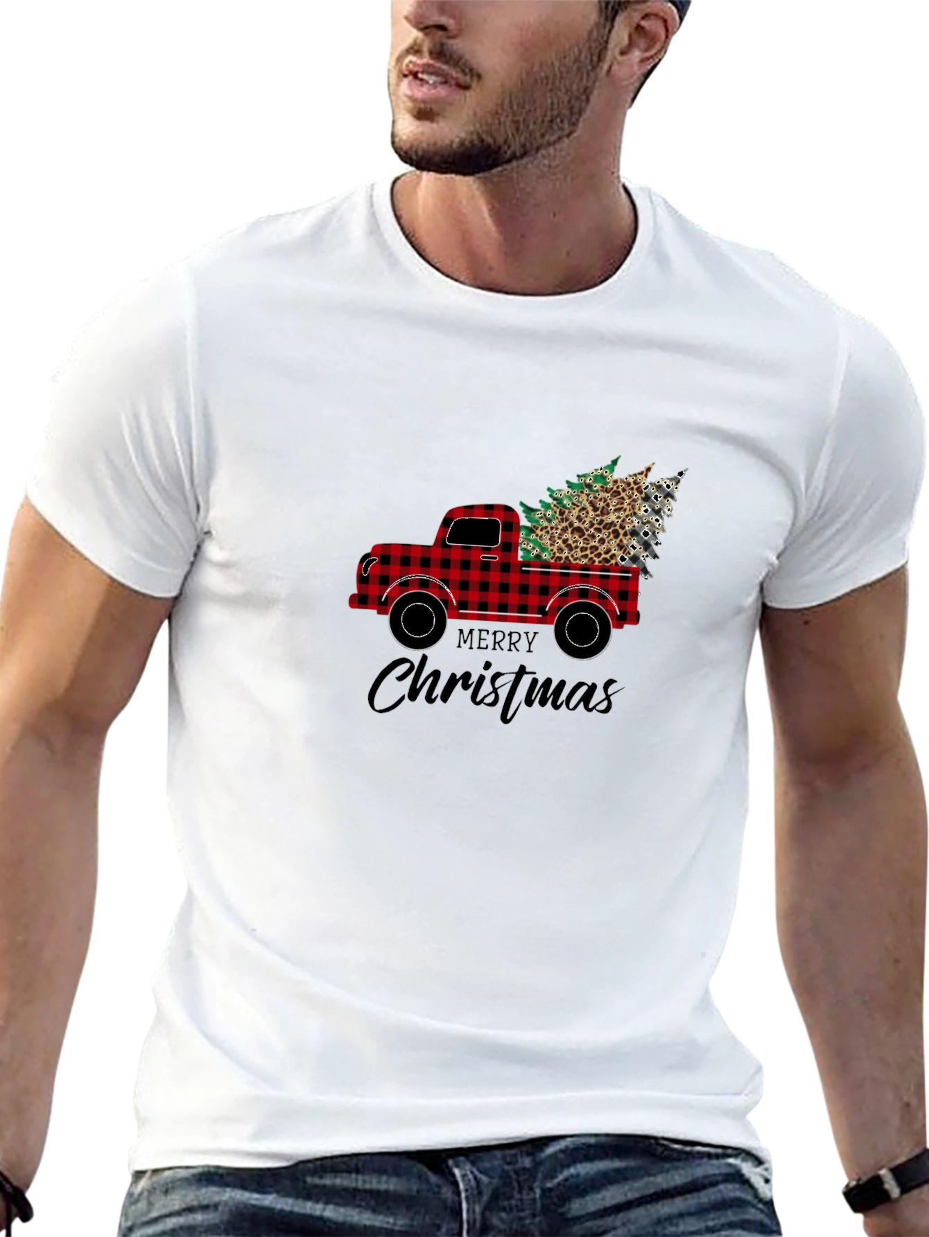 Black Buffalo Plaid Truck Christmas Tee view 13