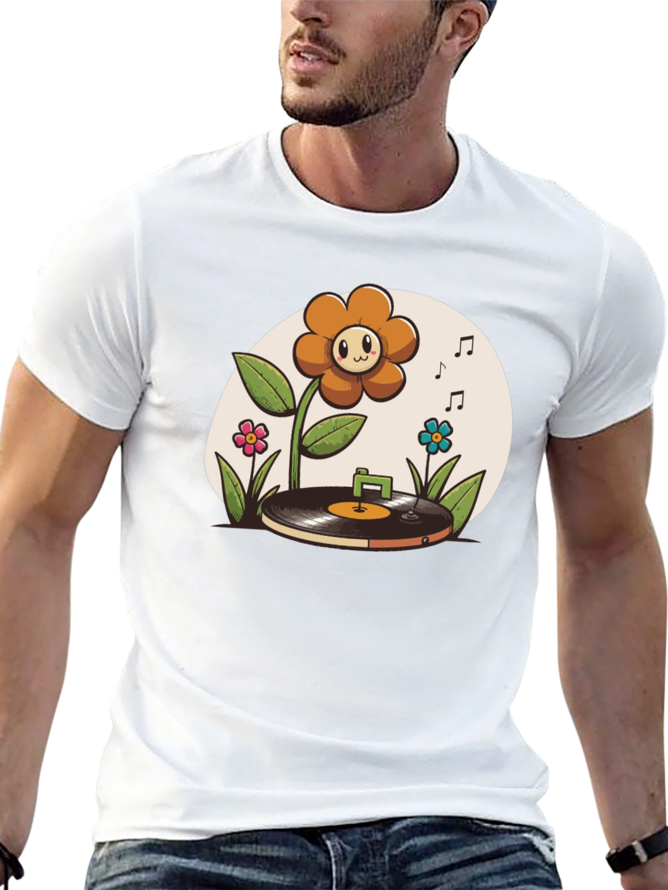 Black Groovy Flower Power Music T-Shirt view 13