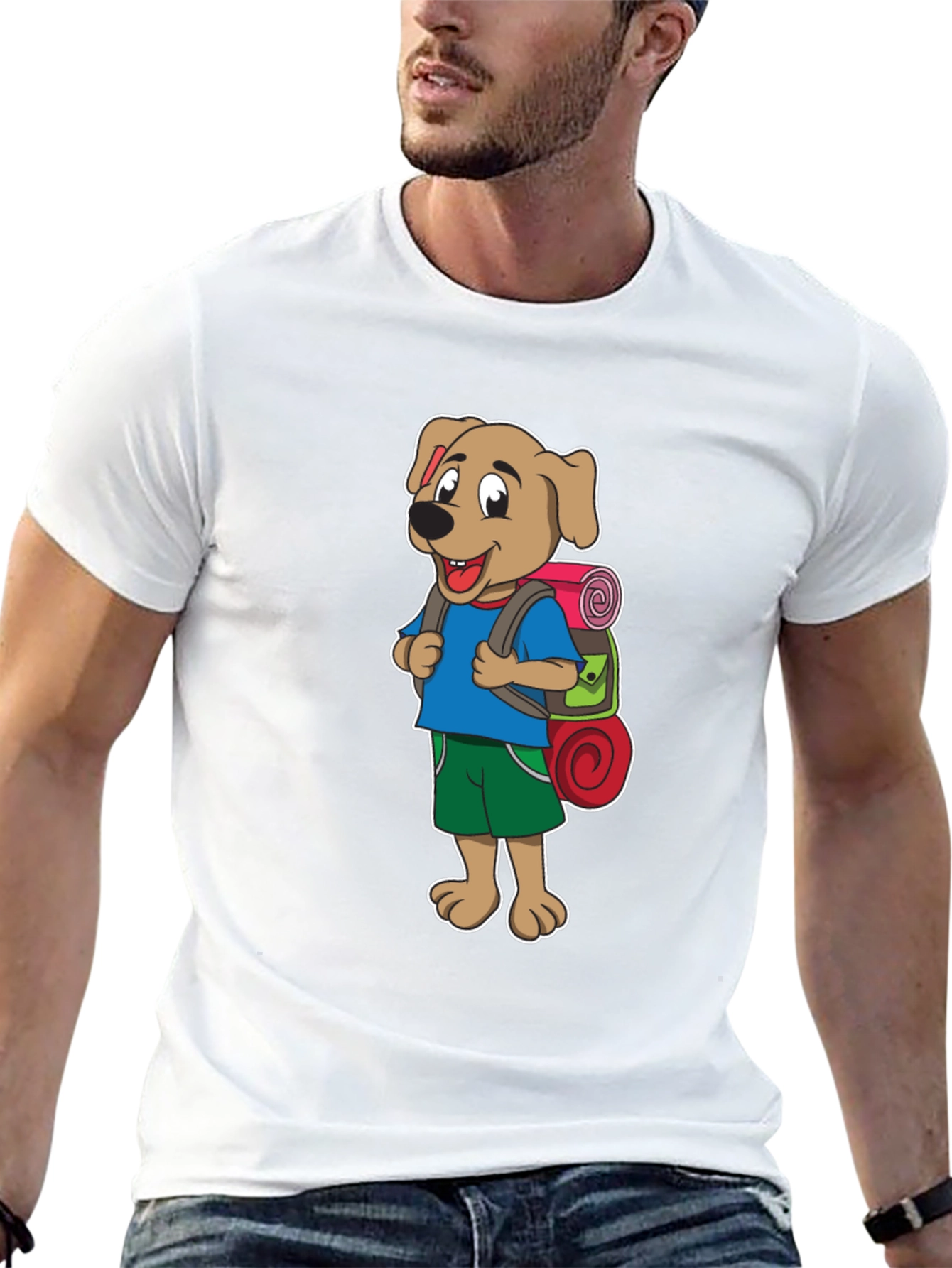 Black Dog Hiker Cartoon Black T-Shirt view 13