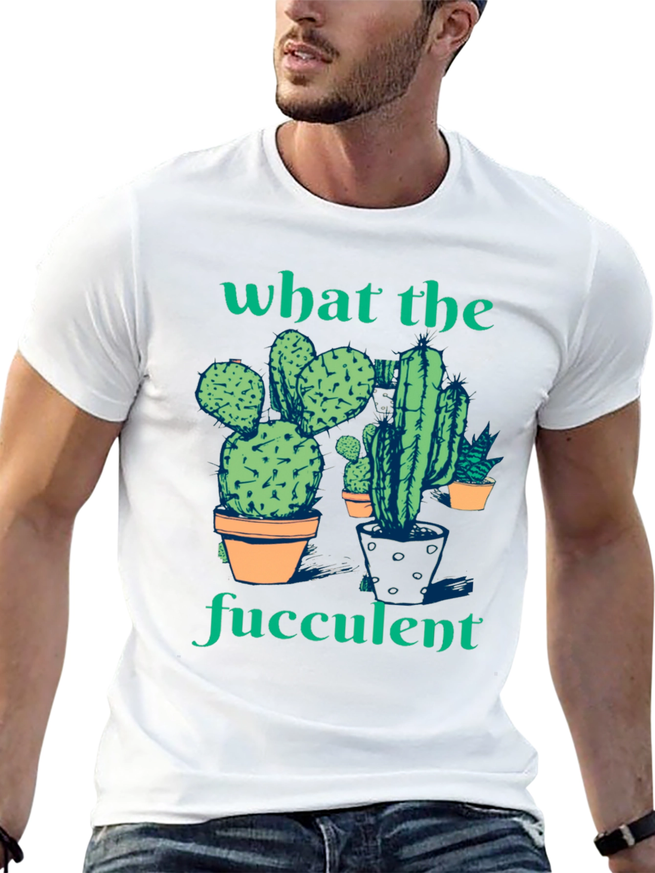 Black What the Fucculent Cactus Humor Graphic T-Shirt view 13