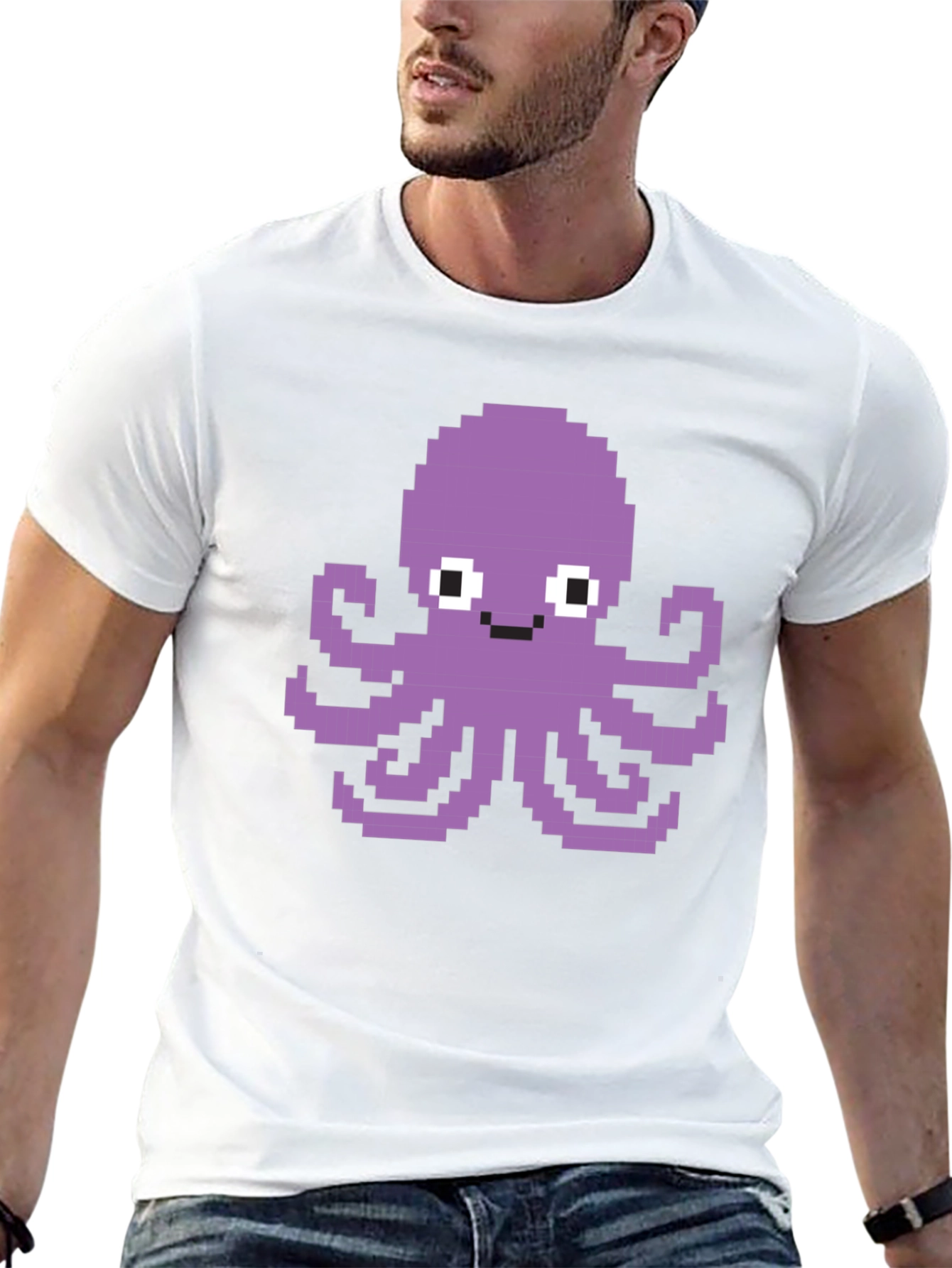 Black Pixel Octopus Graphic Tee - Black Cotton T-Shirt view 13