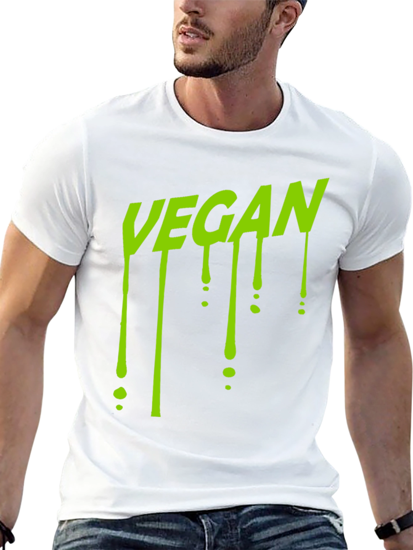 Black Vegan Drip T-Shirt - Black Crew Neck view 13