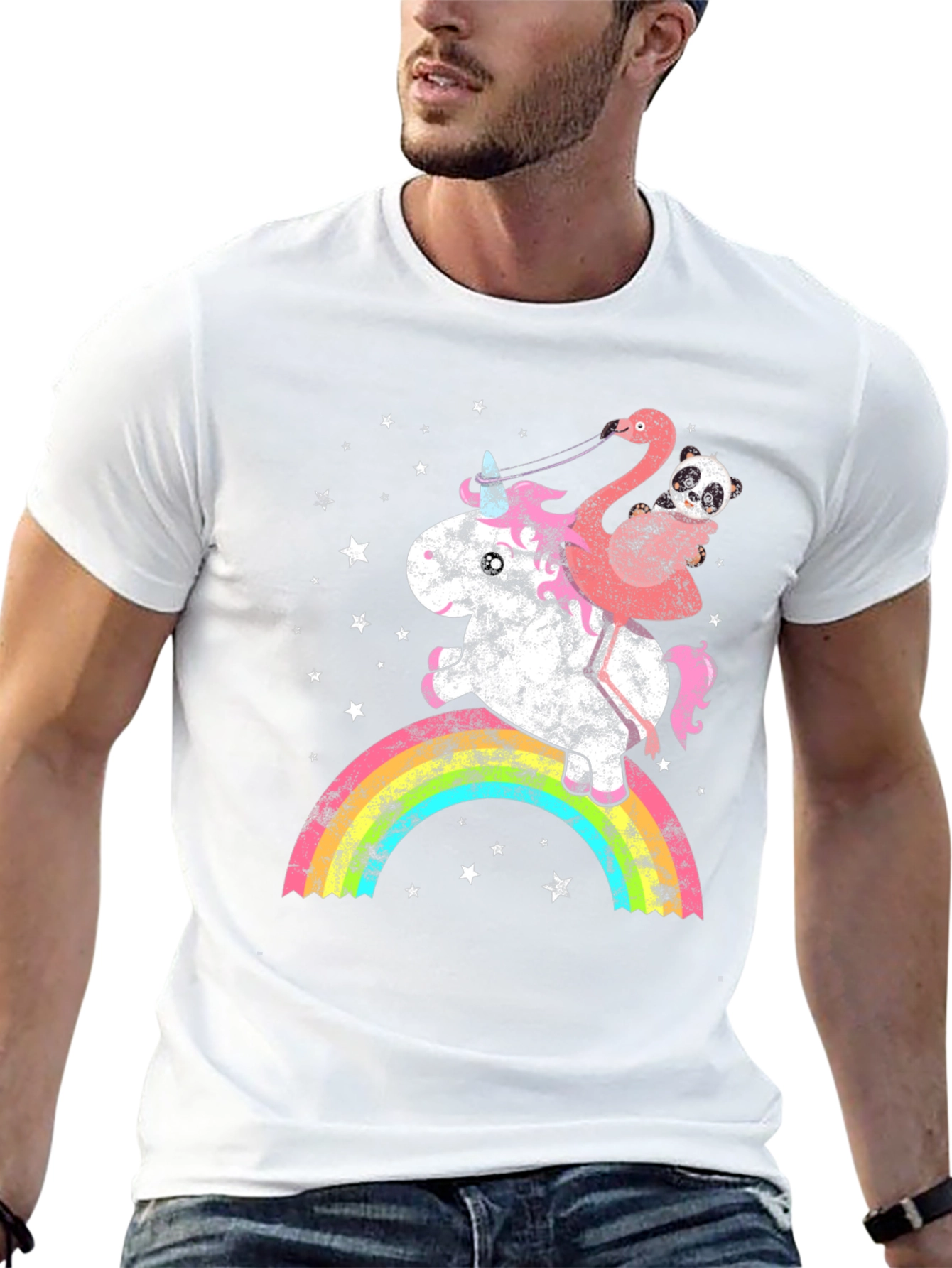 Black Unicorn, Flamingo, & Panda Rainbow Graphic Tee view 13