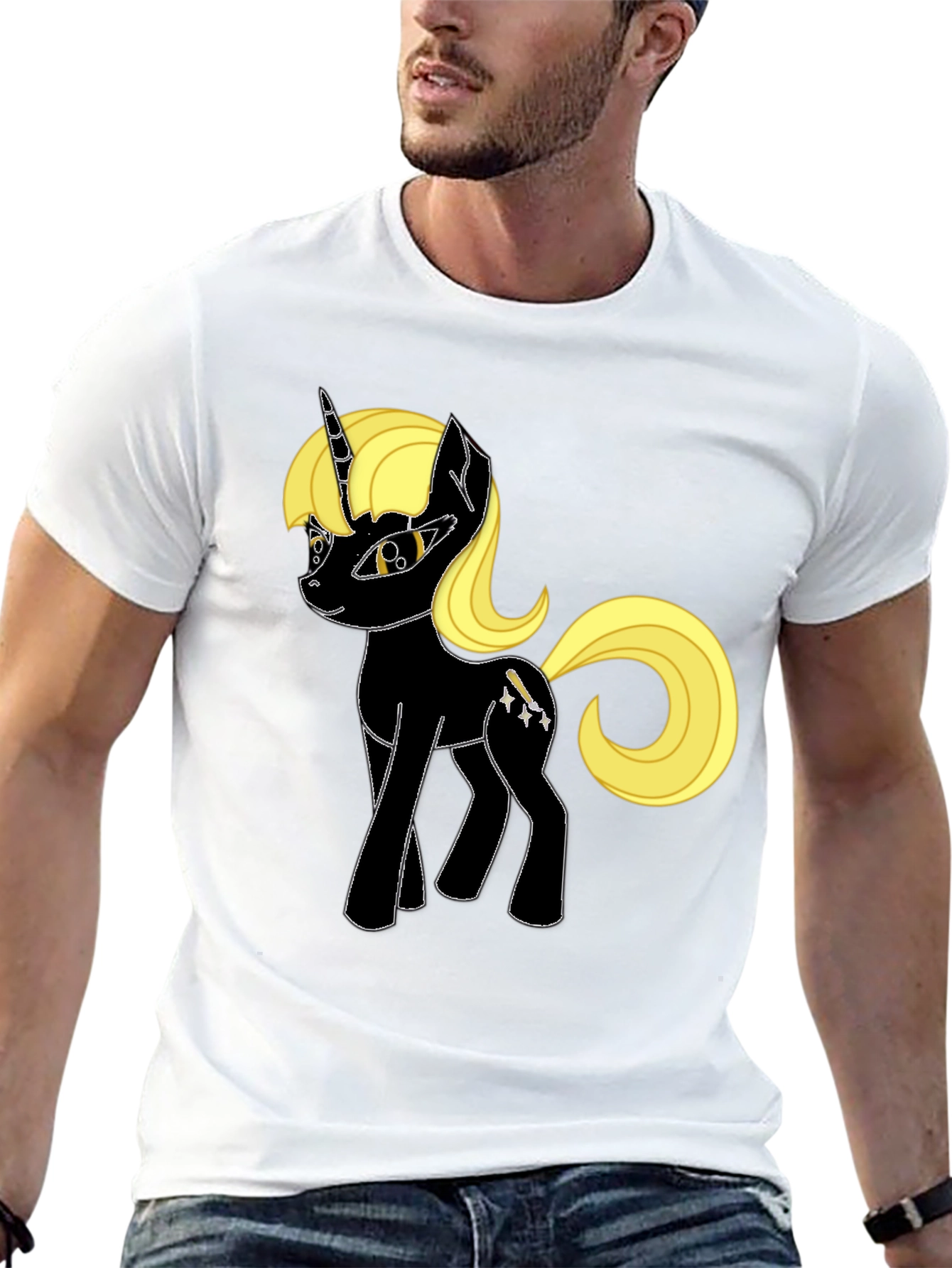 Black Unicorn Graphic Tee - Black Cotton Blend, Unique Design view 13