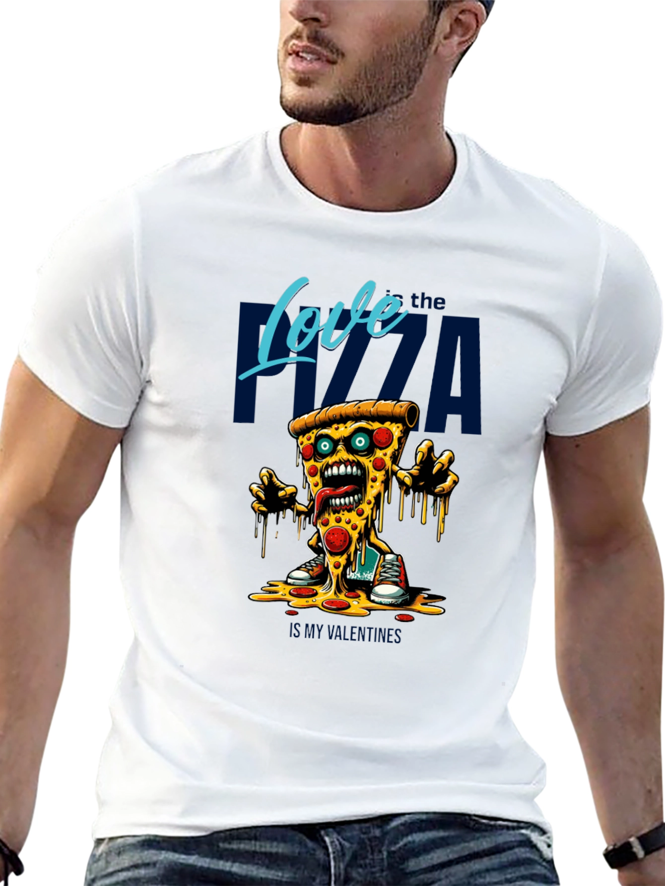 Black Love the Pizza Graphic T-Shirt - Fun Foodie Tee view 13