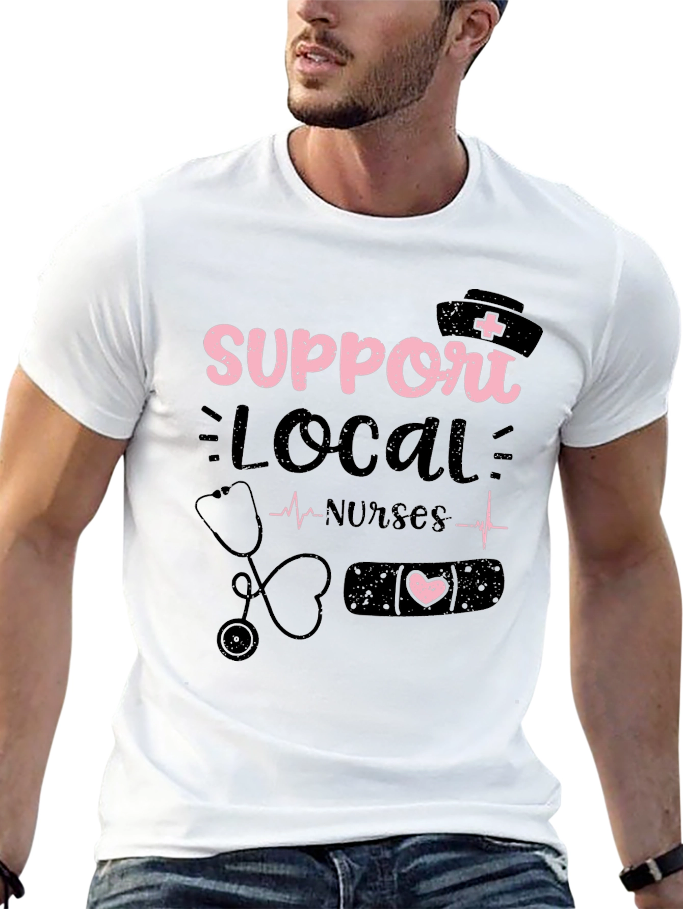 Black Support Local Nurses Graphic Tee view 13