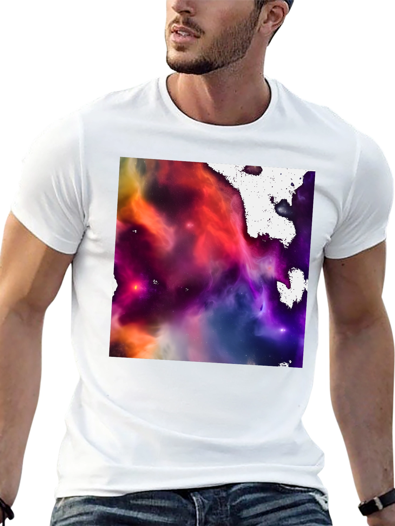 Black Nebula Print Black Crew Neck T-Shirt view 13