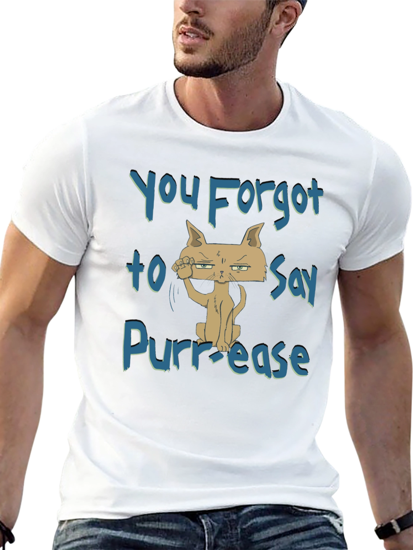 Black Funny Cat T-Shirt: You Forgot to Say Purr-ease! view 13