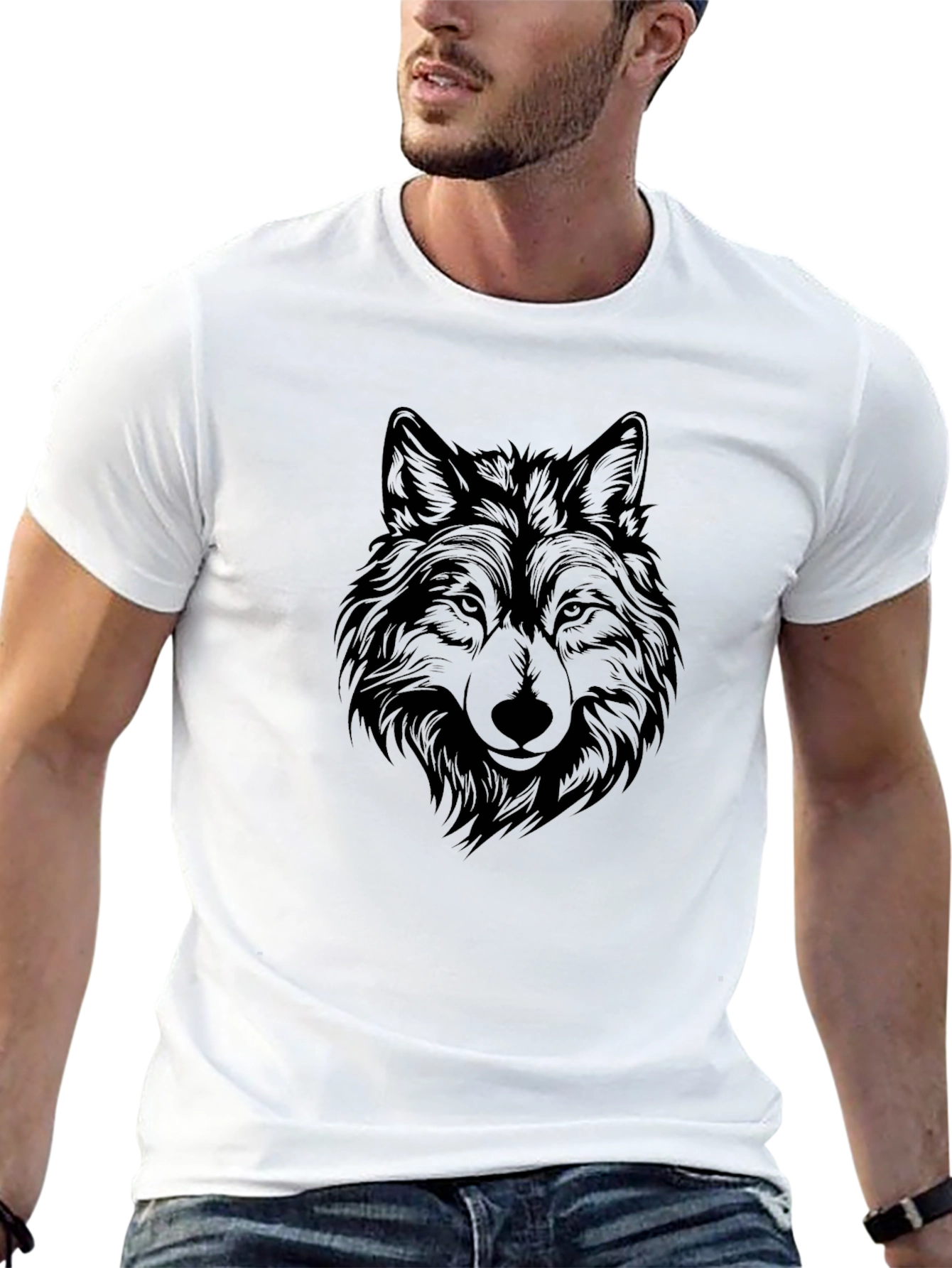 Black Black Wolf Graphic Tee - Stylish Animal Print T-Shirt view 13