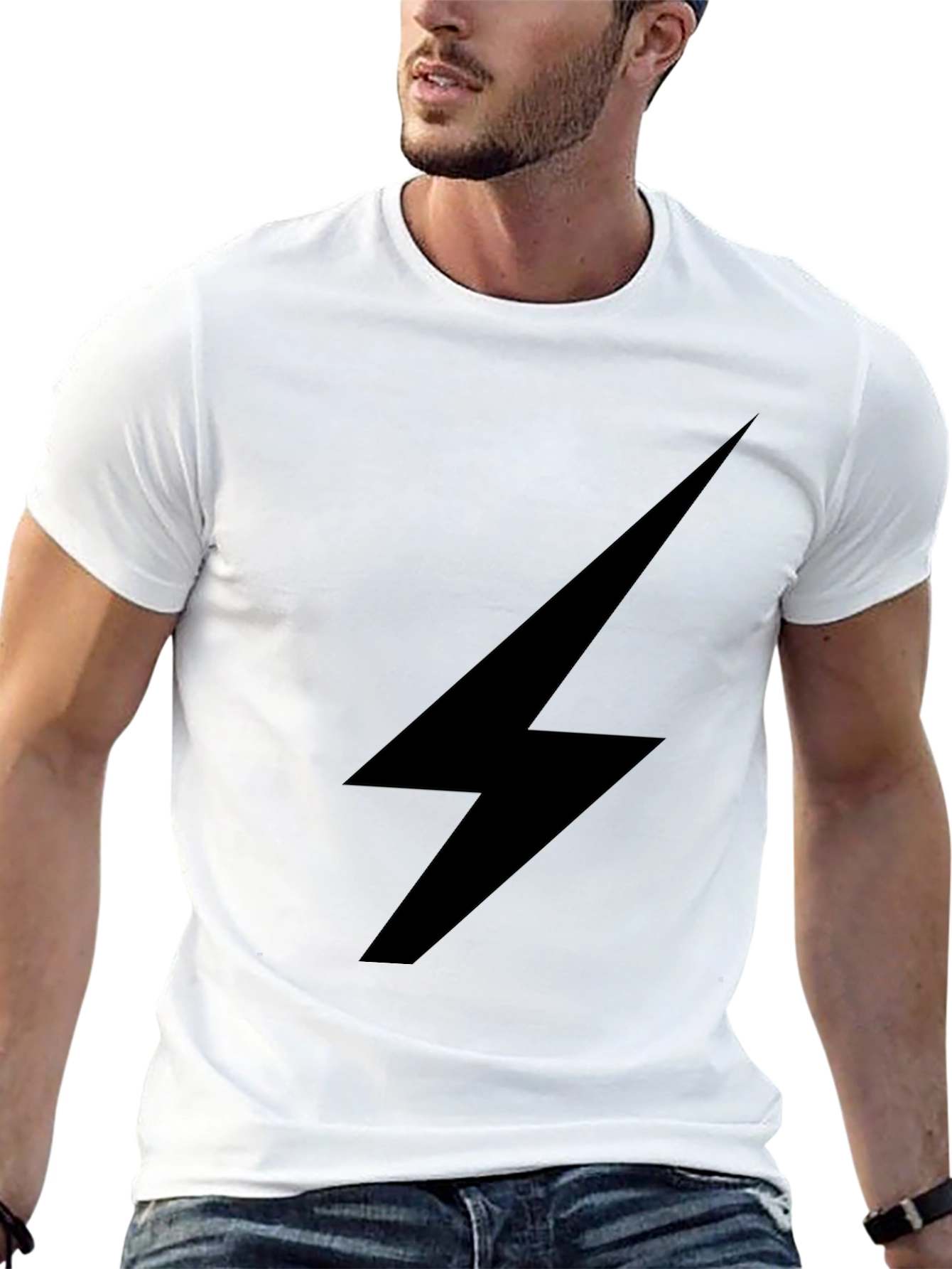 Black Black T-Shirt with Lightning Bolt Design view 13
