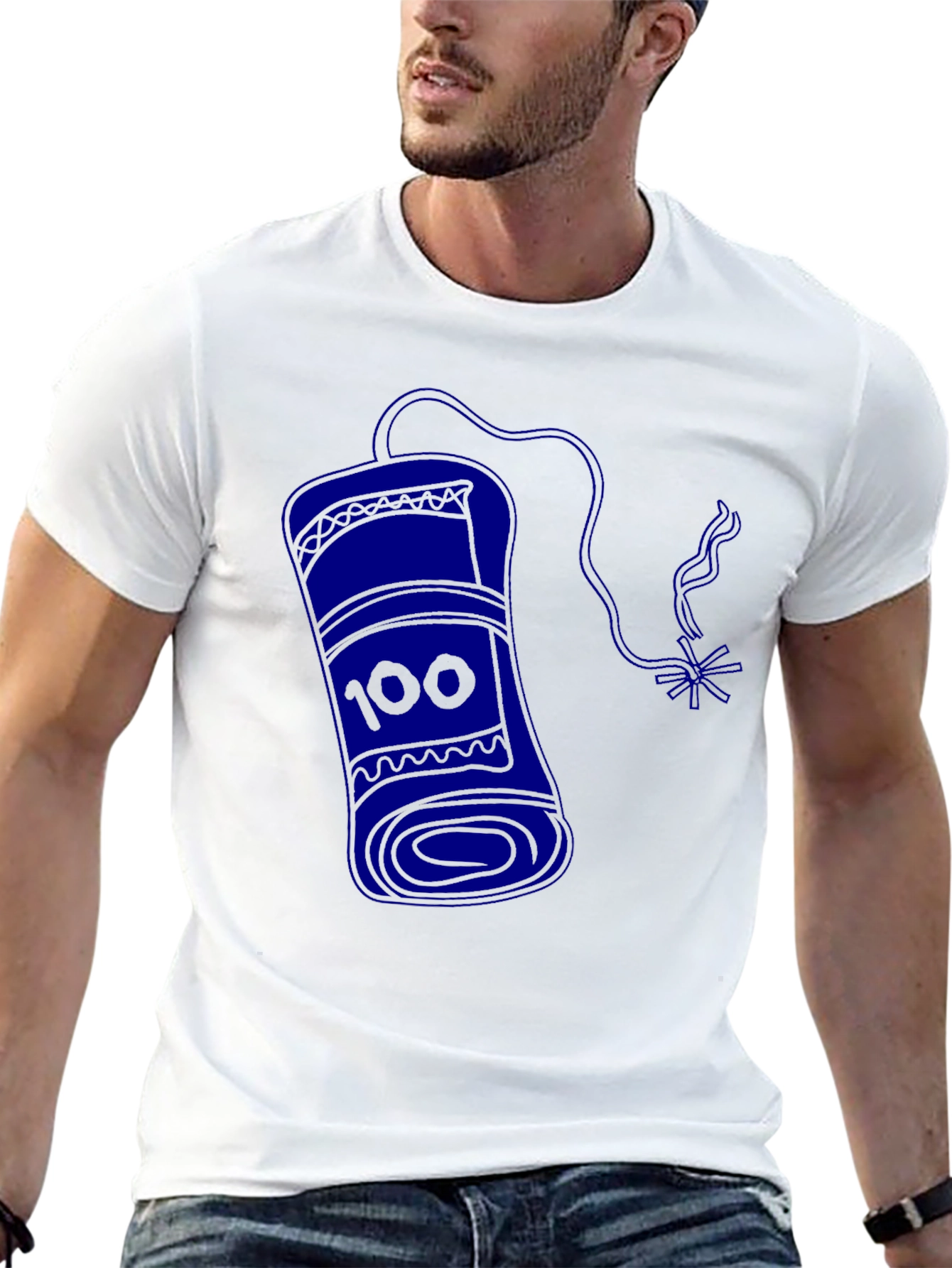 Black Men's Black T-Shirt with Blue Dynamite Graphic view 13