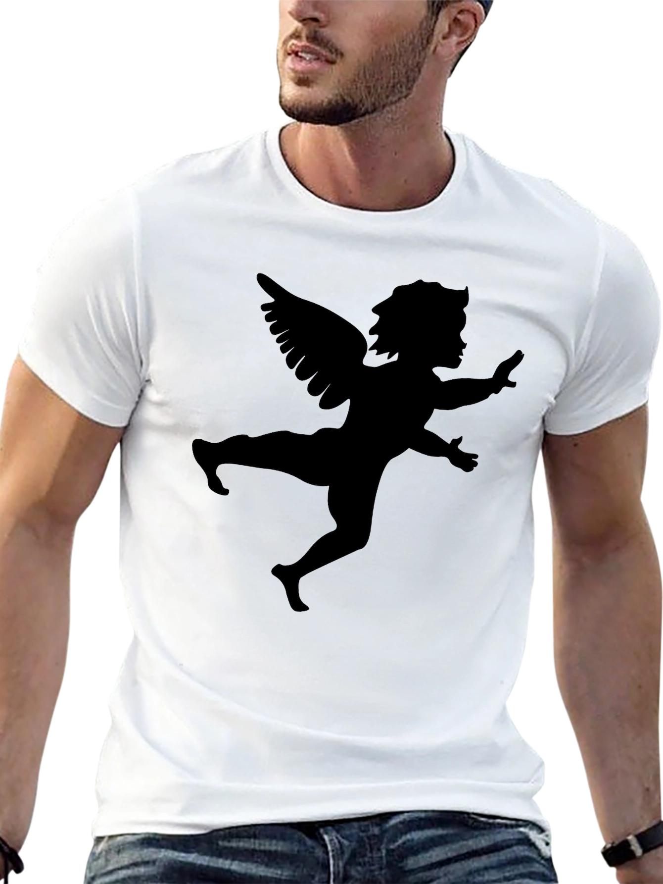 Black Angel Silhouette Graphic T-Shirt - Black view 13