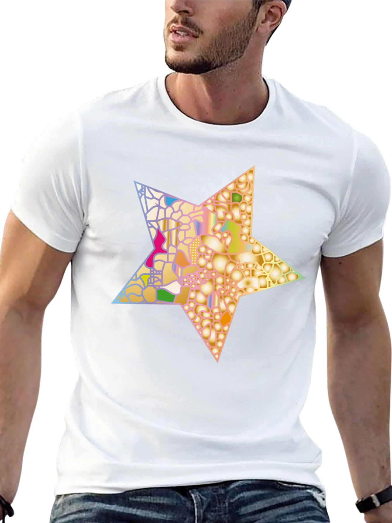Black Abstract Star Graphic Tee - Stylish Men's Black T-Shirt view 13