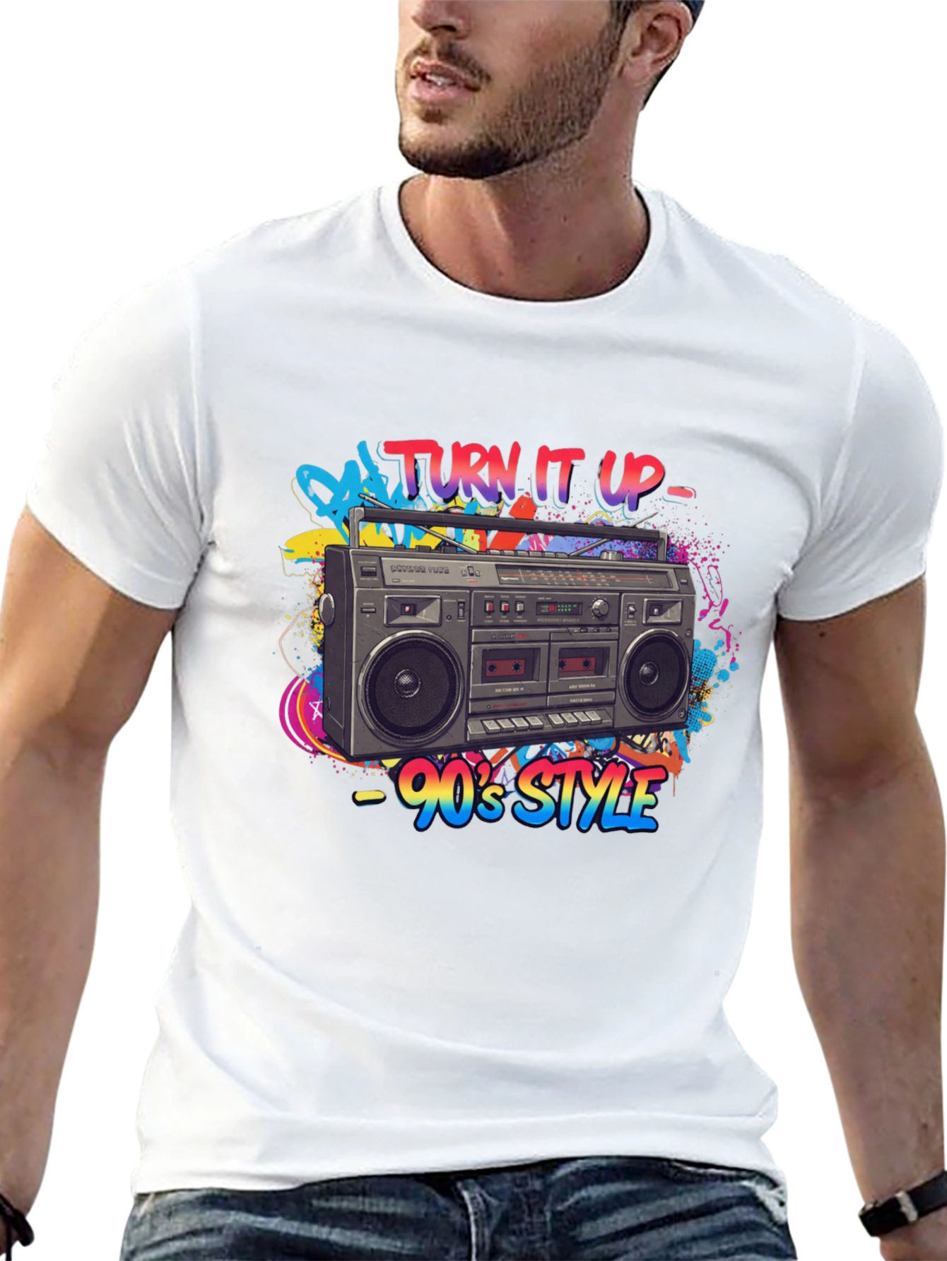 Black 90's Style Boombox Graphic Tee - Turn It Up! view 13