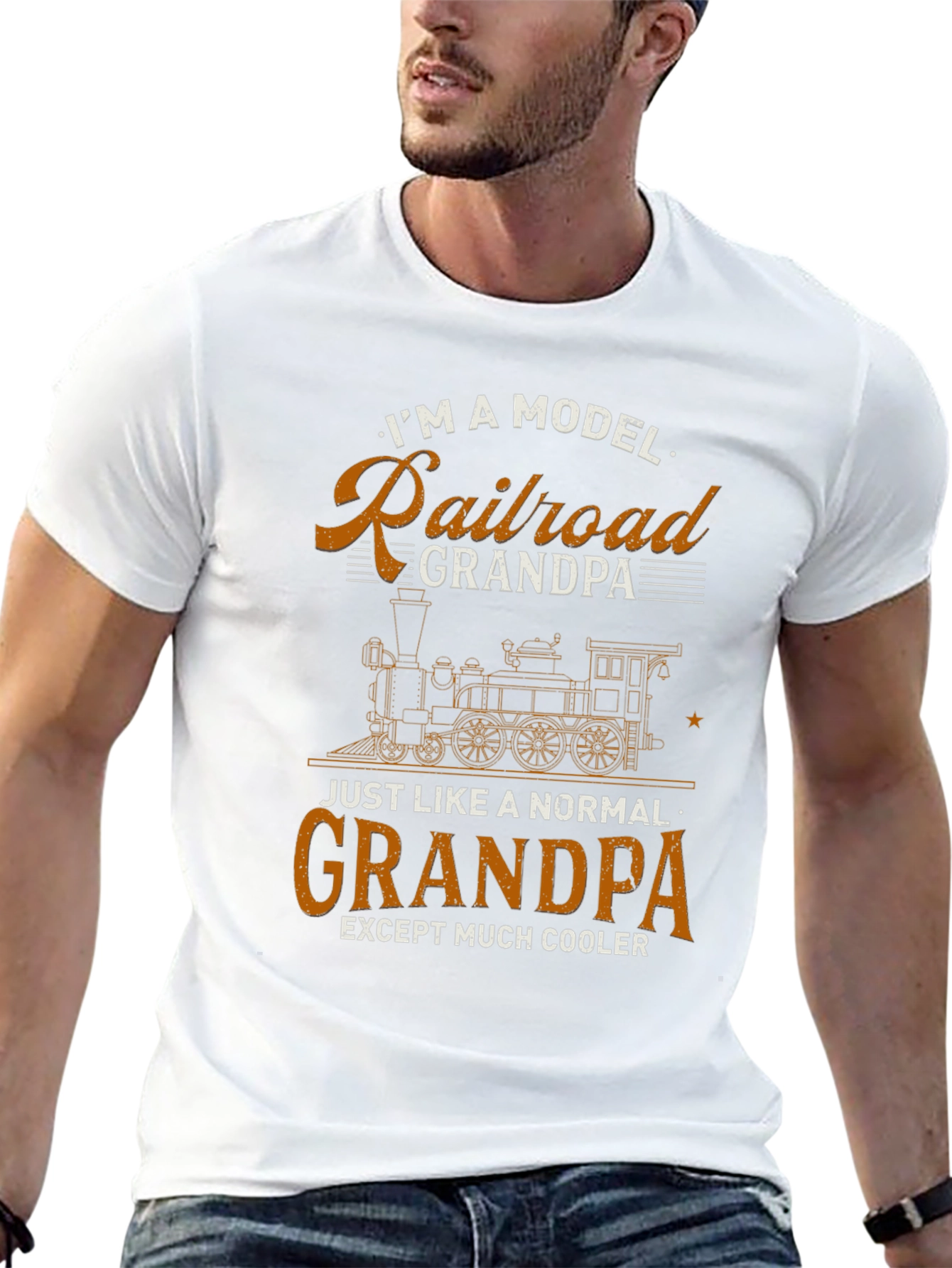Black Model Railroad Grandpa Novelty T-Shirt view 13