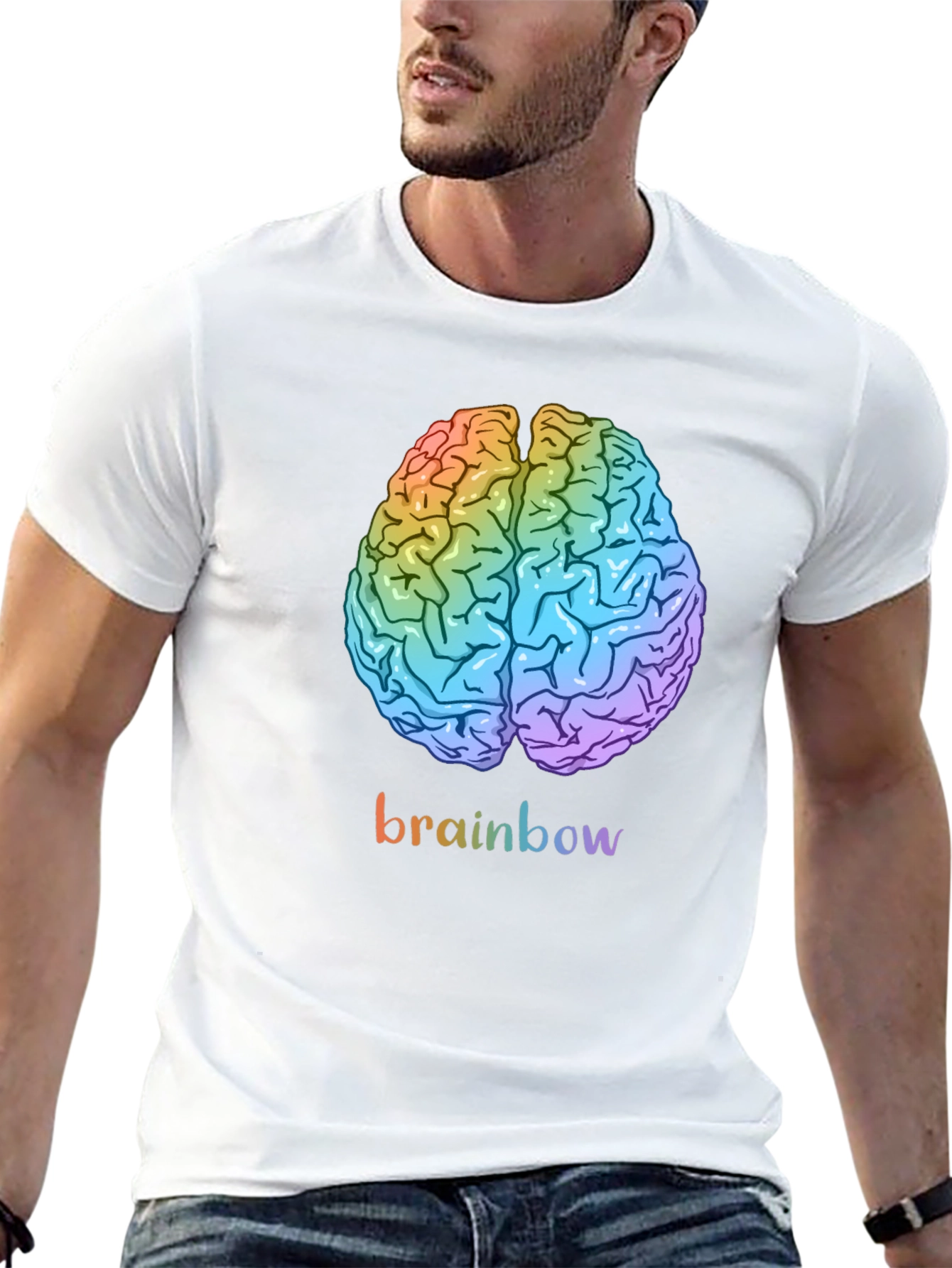 Black Rainbow Brain Graphic Tee - Unisex Cotton T-Shirt view 13