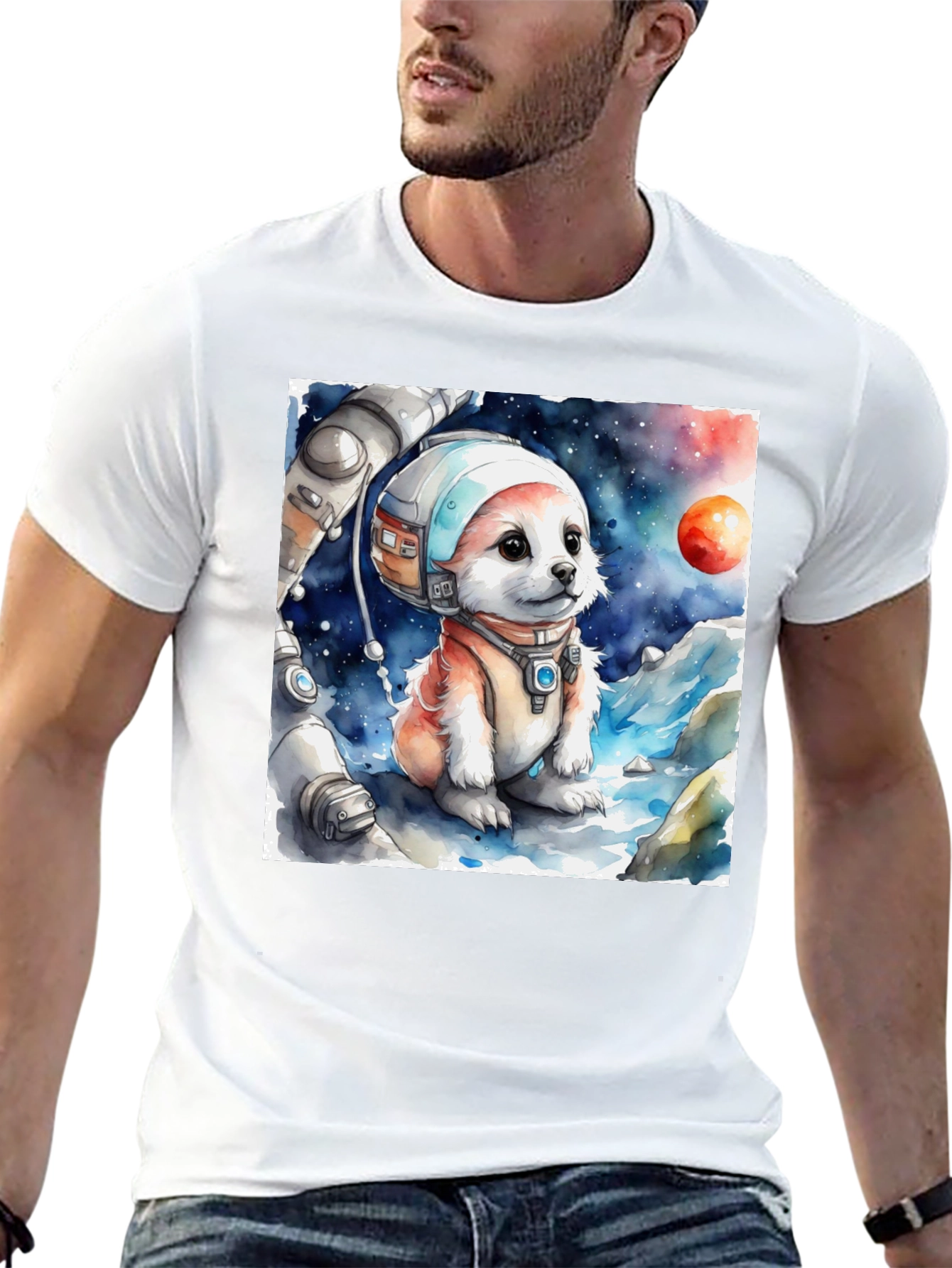 Black Astronaut Puppy Graphic Tee - Space Pup Shirt view 13