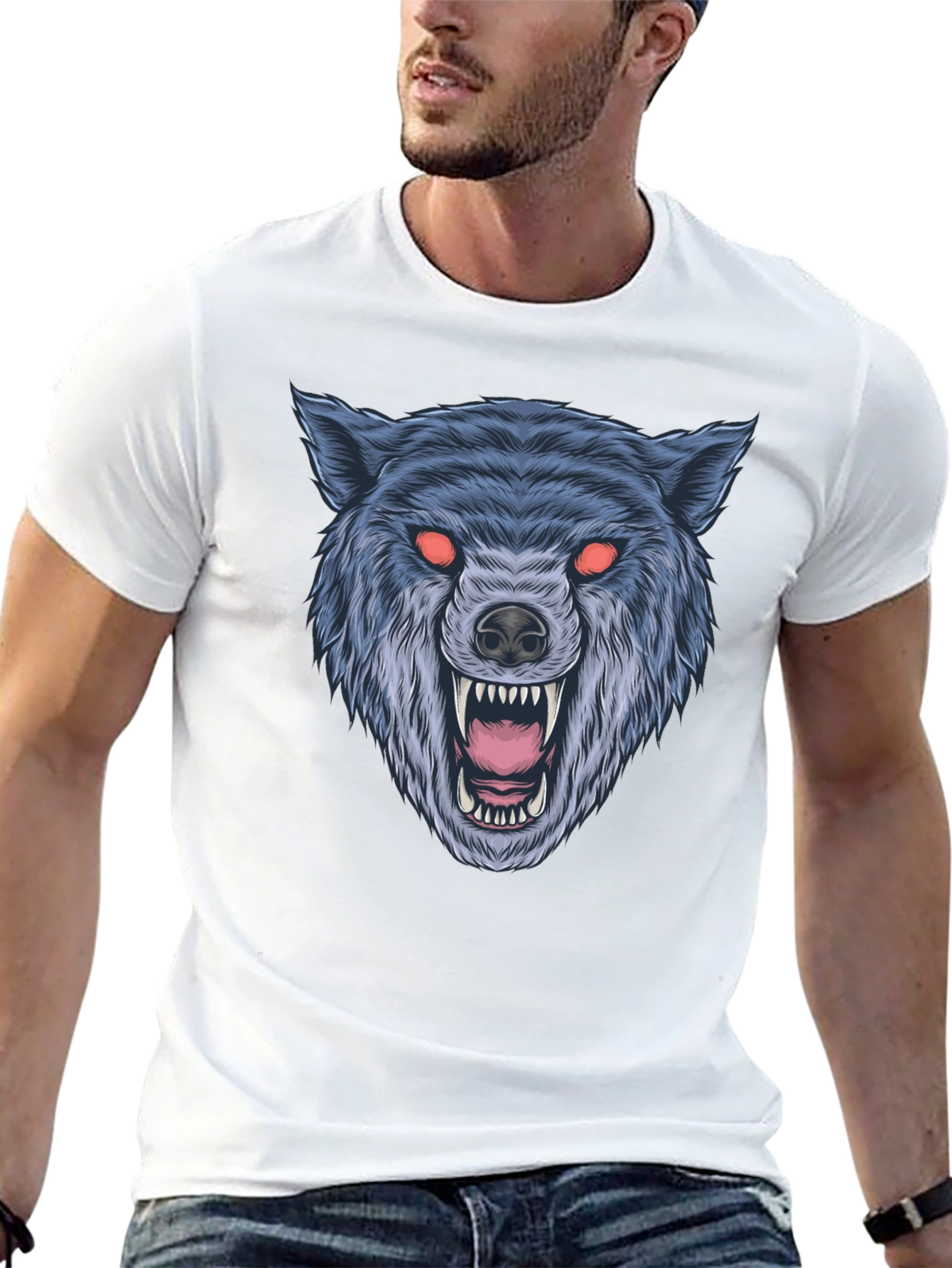 Black Men's Black Wolf Graphic T-Shirt view 13