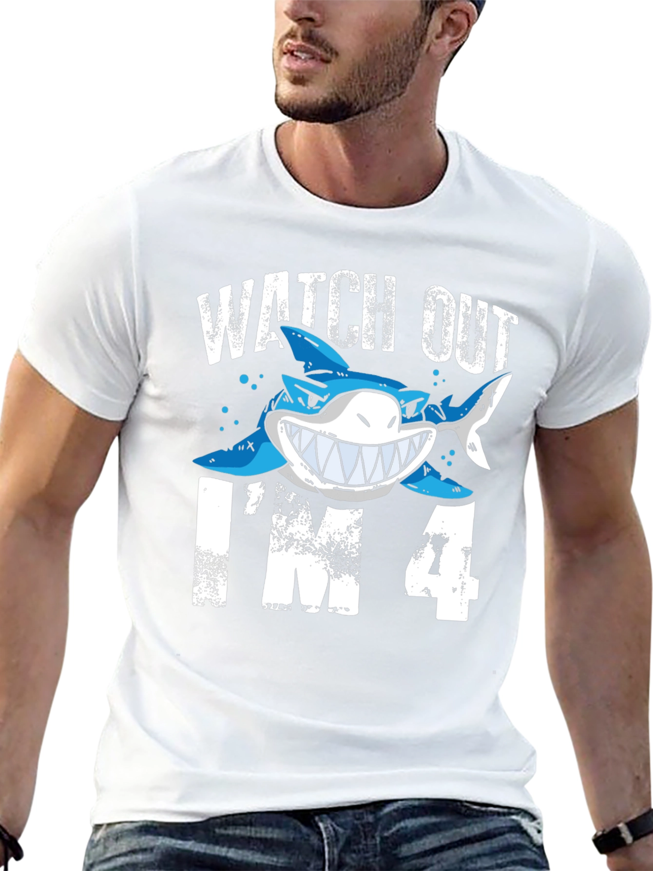 Black Watch Out I'm 4 Shark Birthday T-Shirt view 13